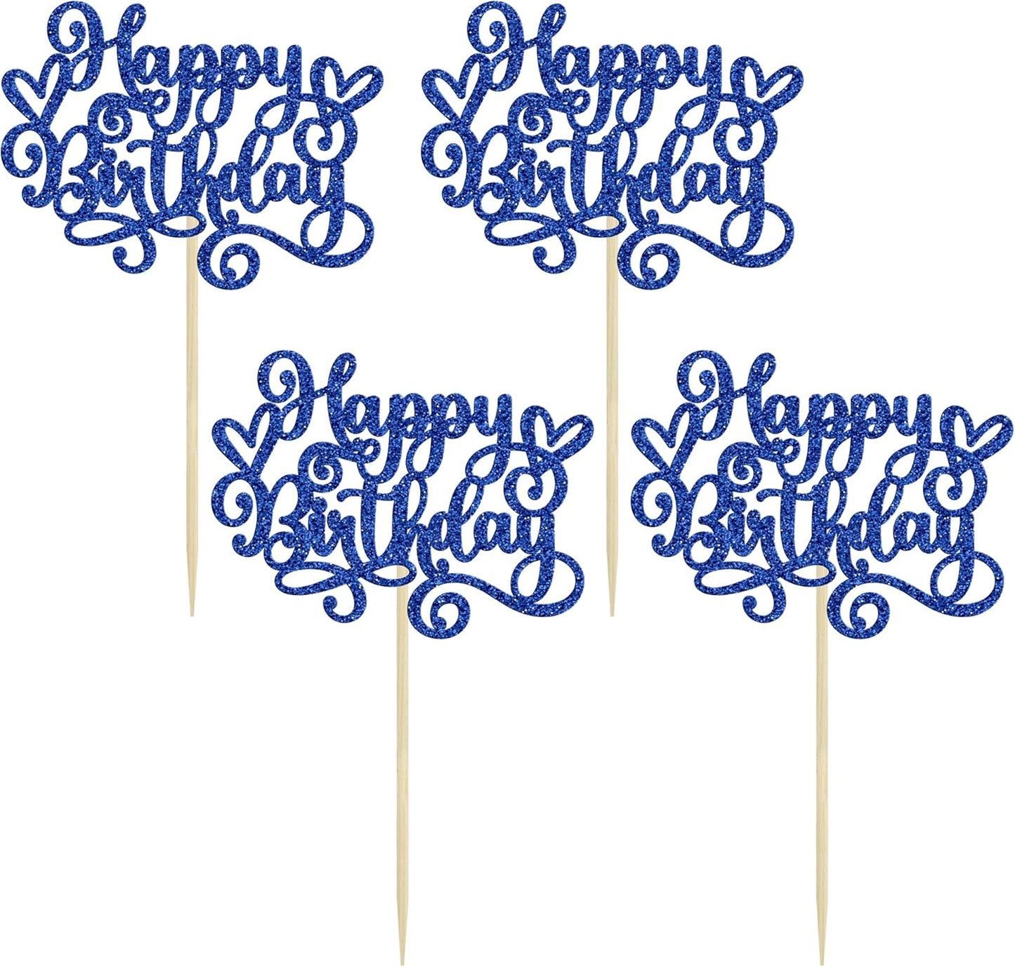 Gyufise 24Pcs Happy Birthday Cupcake Toppers Glitter Happy Birthday Cupcake Picks for Celebrating Happy Birthday Party Decor Anniversary Theme Party Cake Decorations Supplies Dark Blue