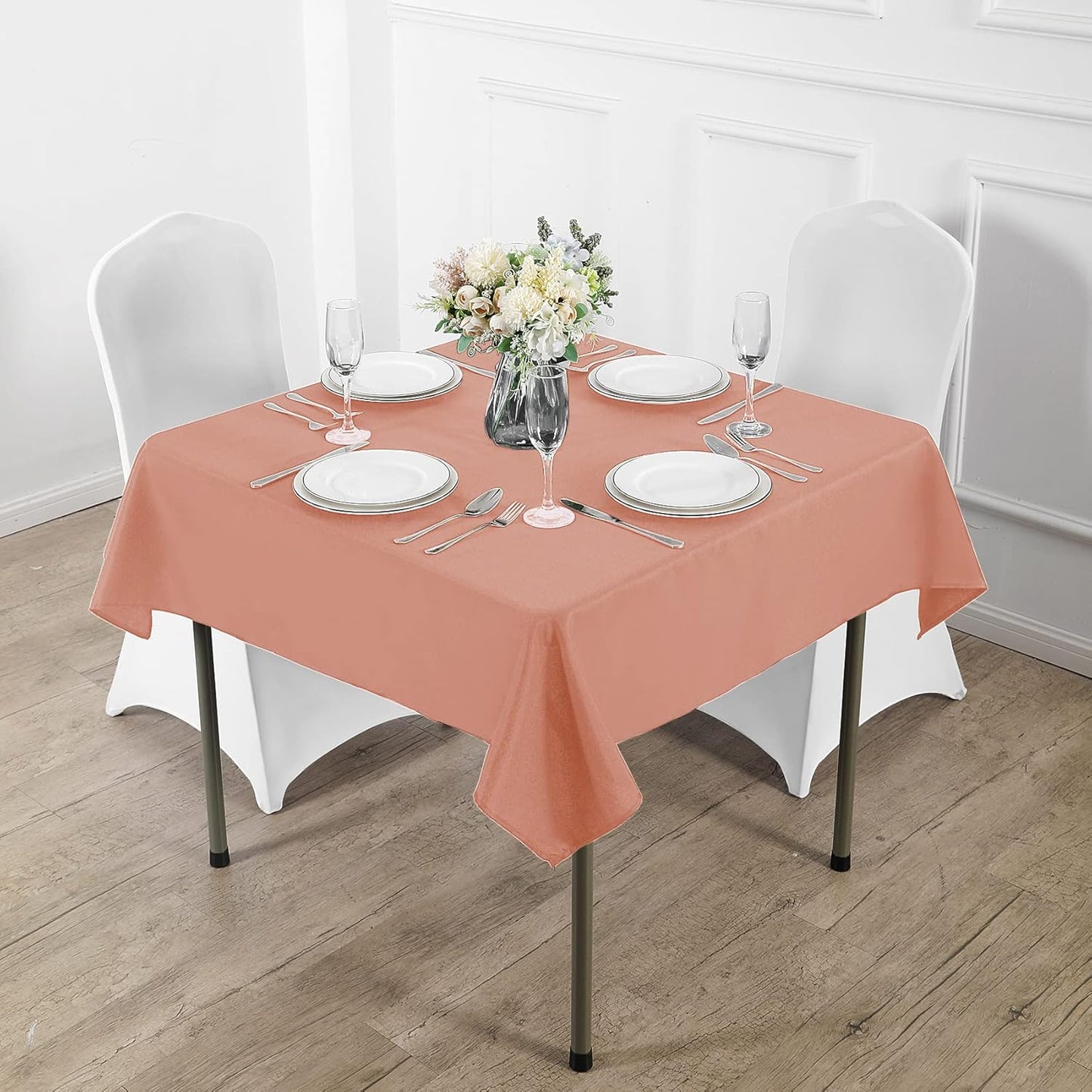 Fokitut 2 Pack Waterproof Square Tablecloth, 90x90 Inch, Stain Resistant and Wrinkle Polyester Table Cloth, Fabric Table Cover for Kitchen Dining, Wedding, Party, Holiday Dinner-Dusty Pink