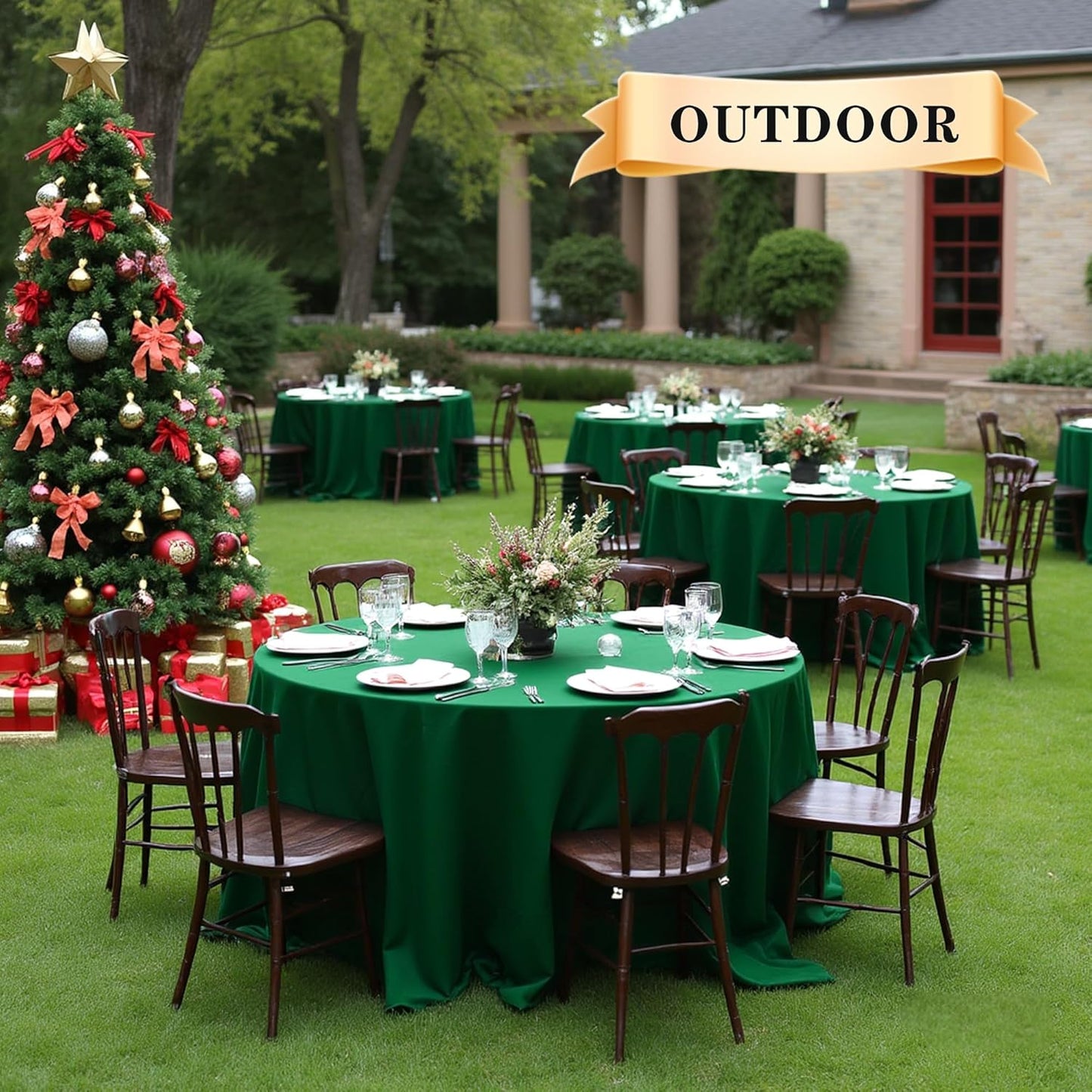 sancua 6 Pack Round Tablecloth 90 Inch Hunter Green, Stain and Wrinkle Resistant Table Cloth - Washable Polyester Decorative Fabric Table Cover for Dining Tables, Christmas Parties and Camping