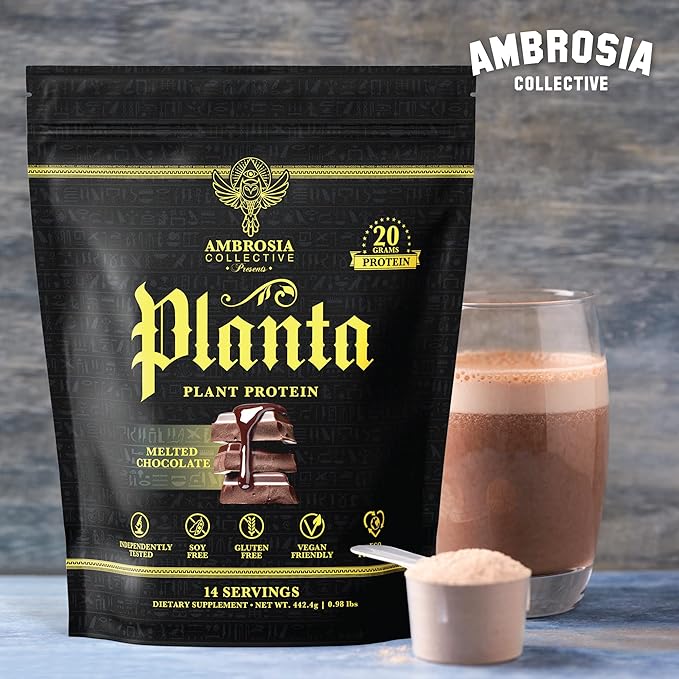 Ambrosia Planta - Premium Organic Plant-Based Protein | Vegan & Keto Friendly | Gourmet Flavors with No Bloating or Stomach Upset | No Added Sugar | 14 Servings | (Melted Chocolate)