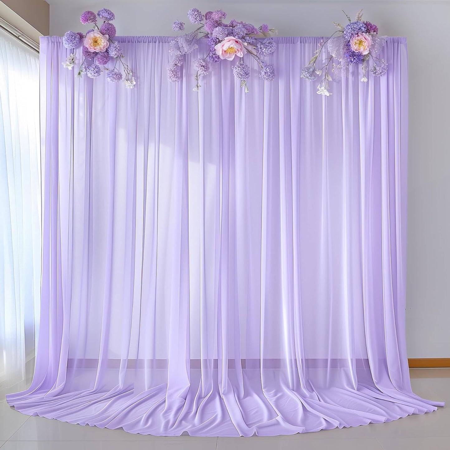 10ft x 10ft Lilac Backdrop Curtains, Wrinkle-Free Sheer Chiffon Fabric Photo Backdrop Drapes for Wedding Arch Party Ceremony Stage Photography Decorations