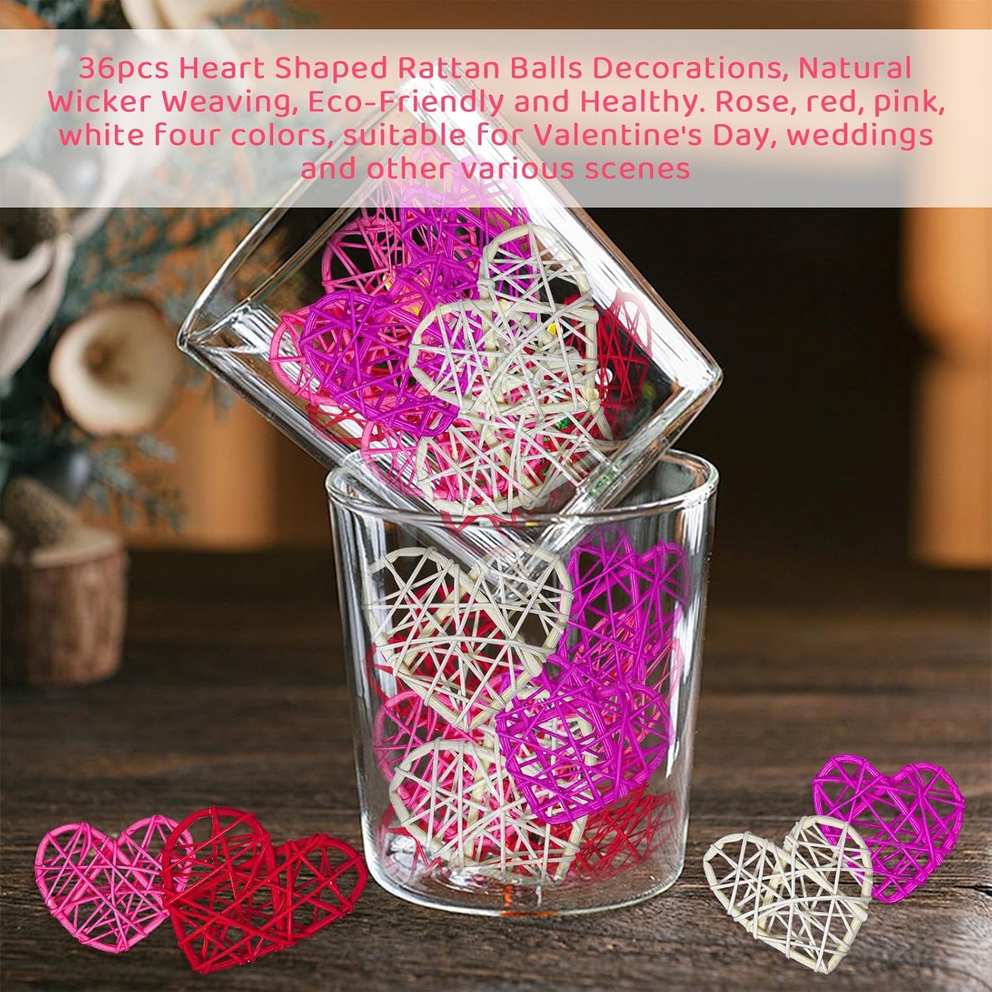 36pcs Valentine's Day Rattan Balls Heart Balls Decoration for Home Decoration Valentine's Day
