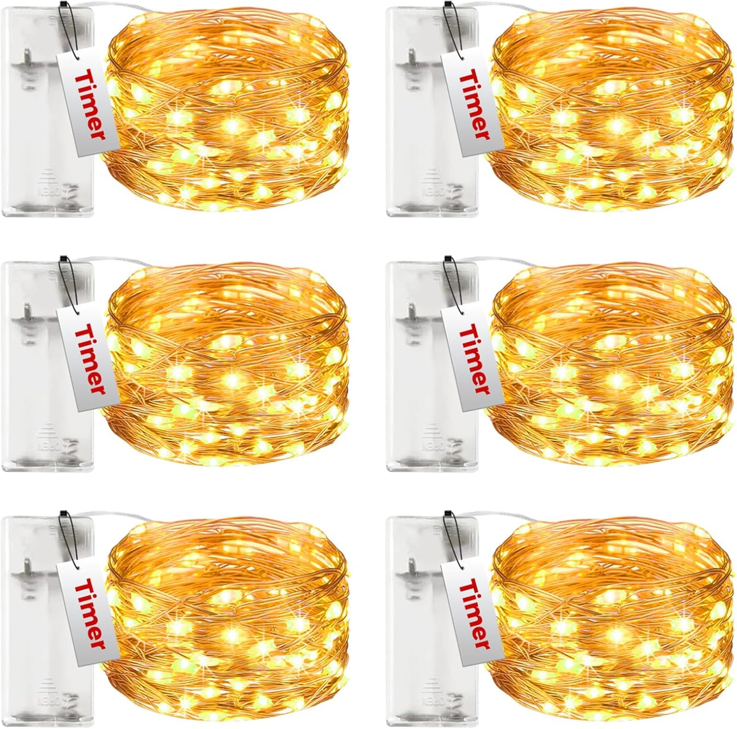 btfarm 6 Pack Fairy Lights Battery Operated with Timer, 30LED 9.8FT Twinkle Lights Waterproof, Copper Wire Christmas String Lights Battery Powered for Indoor Outdoor Wedding Party Holiday Decorations