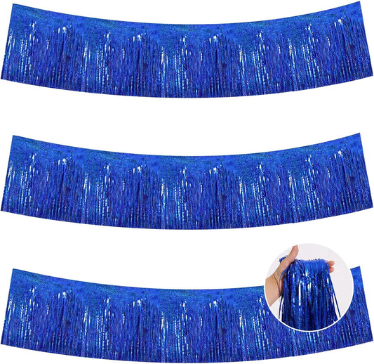 BEISHIDA 3 Packs Metallic Foil Fringe Garland Laser Blue Wall Hanging Tinsel Fringe Banners for Car Floats Bridal Shower Wedding Birthday Easter Graduation Holiday Party Decoration(30 Feet)