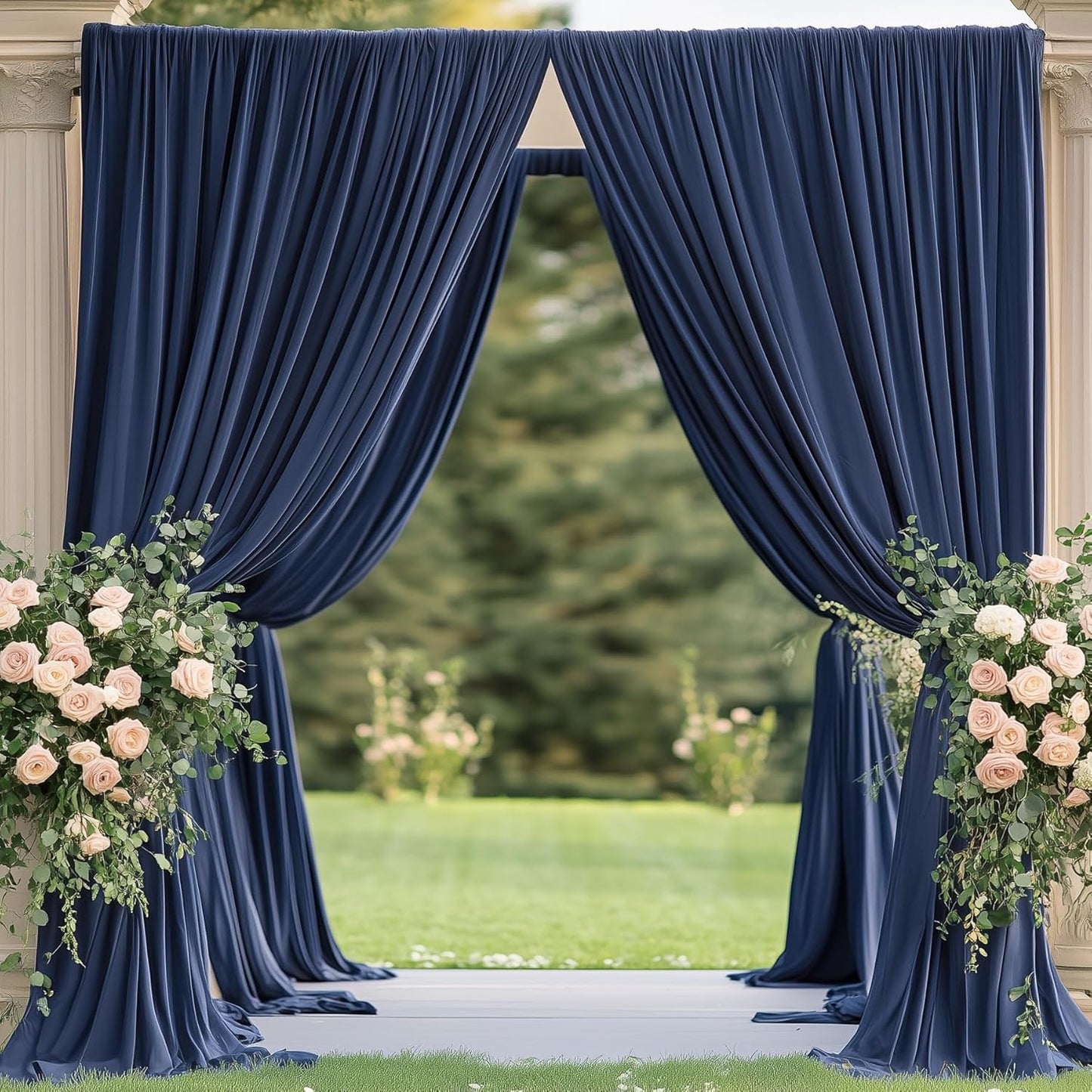 10×12ft Navy Blue Wrinkle Free Backdrop Curtain for Wedding Parties, 2 Panels 5×12ft Long Soft Silky Polyester Backdrop Drapes Photo Back Drop Curtains for Birthday Photography Background Cloth