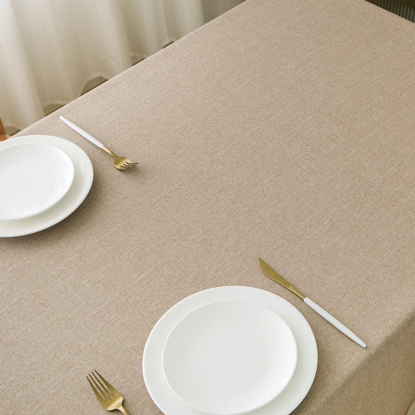 NLMUVW Linen Tablecloth Rectangle 8 Foot Burlap Textured Oblong Table Cloth Water Resistant Farmhouse Table Cover for Kitchen Dining Coffee, 54 x 120 Inch