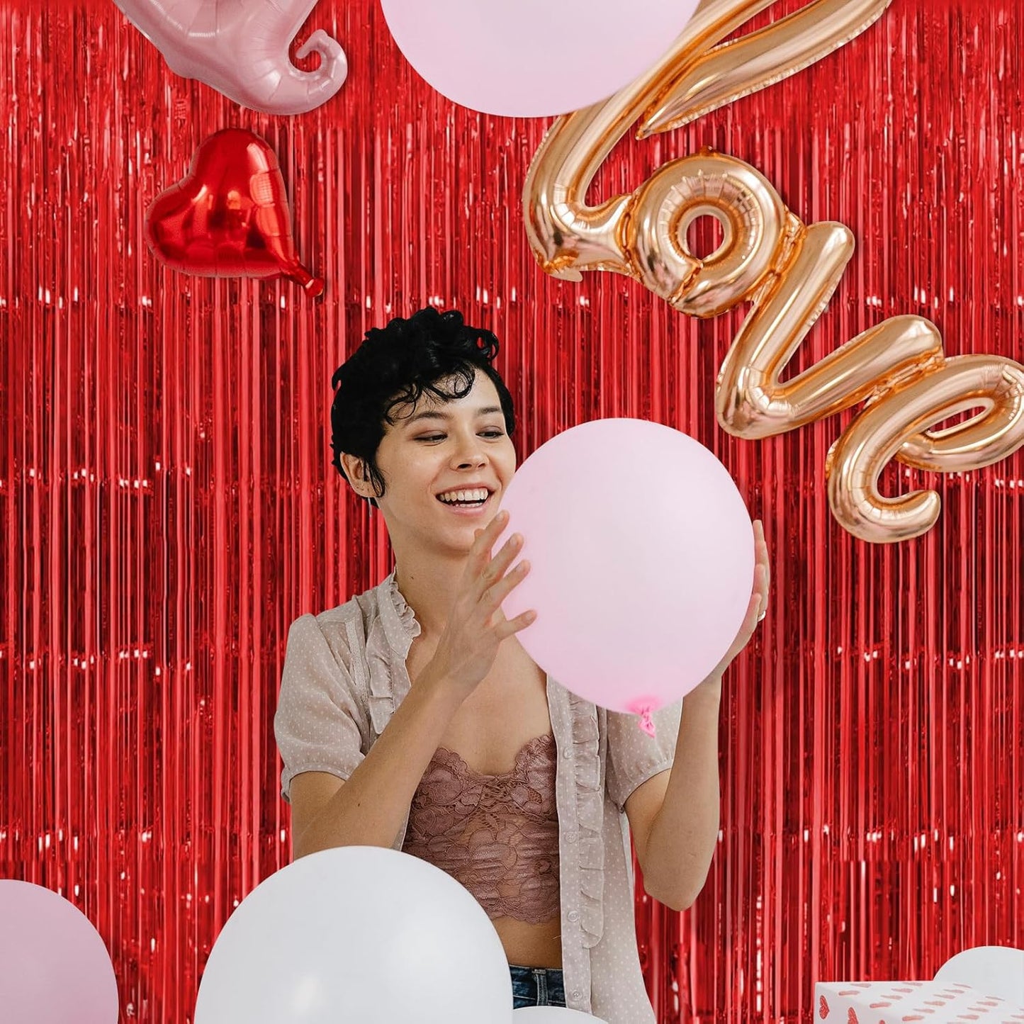 10 Pack Red Backdrop Curtain 3.2ft x 8.2ft Metallic Tinsel Foil Fringe Curtains Photo Booth Background for Birthday Party Decoration Baby Shower Engagement Wedding Christmas Decoration (Red)