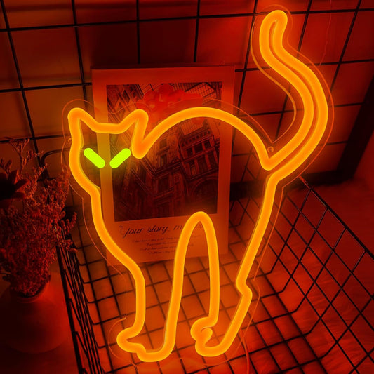 Halloween Orange Cat Neon Signs for Wall Decor, Cat LED Neon Sign USB Powered, Halloween Cat LED Light Table Decoration for Bar, Christmas, Wedding, Birthday Party