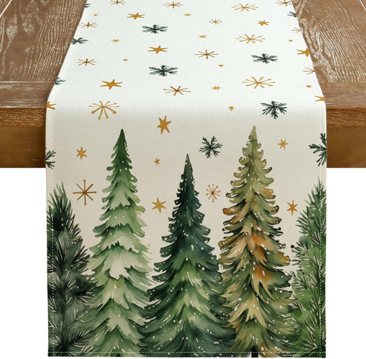 GEEORY Christmas Table Runner 13x90 Inch, Xmas Tees Snowflakes Holiday Decorative Farmhouse Table Decoration for Kitchen Dinning, Indoor Outdoor Dinner Party Decor (Light Green) GT166-90