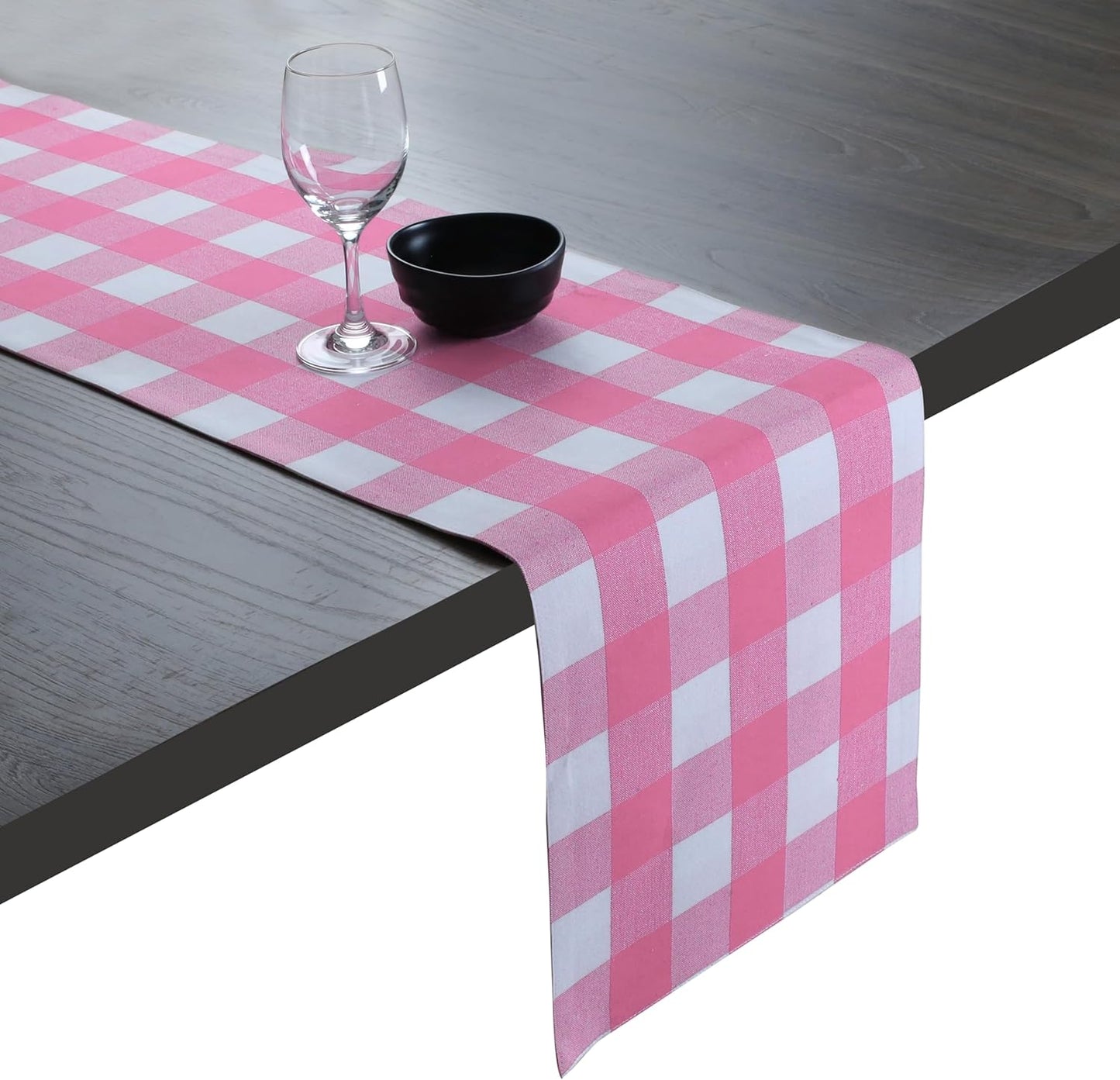Native Fab Table Runner Buffalo Check Plaid 100% Cotton - 13x108 Inches Kitchen Dining Table Decoration for Indoor Outdoor Farmhouse Home Party Decor - Pink and White