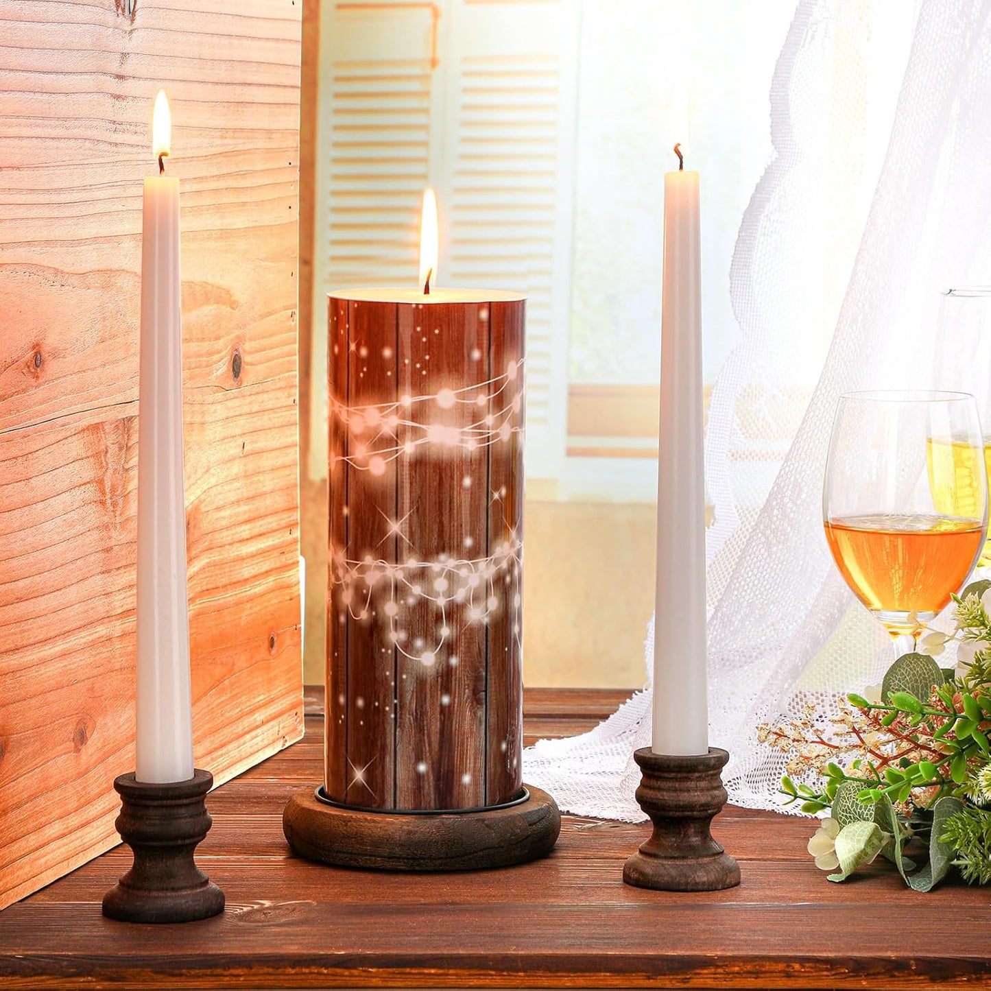 Irenare Unity Candles with Holder for Wedding Ceremony Wedding Decortions Accessories Glass Candle Holder Pillar Candle for Formal Events Church(Wood)