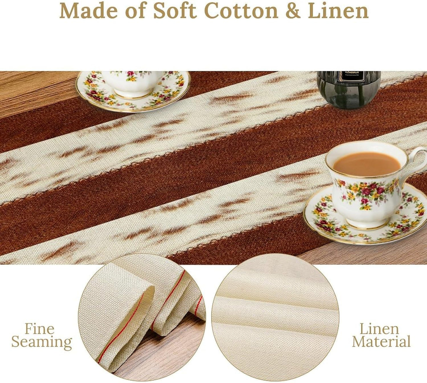 Cow Patchwork Print Table Runner, Brown Country Farm Animal Fur Skin Farm Safari Wildlife Pattern Table Runner for Dinner Dinning Home Kitchen Living Room Party Holidays Setting, 13x120 Inch