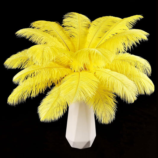 THARAHT Yellow Ostrich Feathers 24pcs Natural Bulk 8-10Inch 20cm-25cm for Crafts Wedding Party Centerpieces Halloween and Home Decoration Feathers