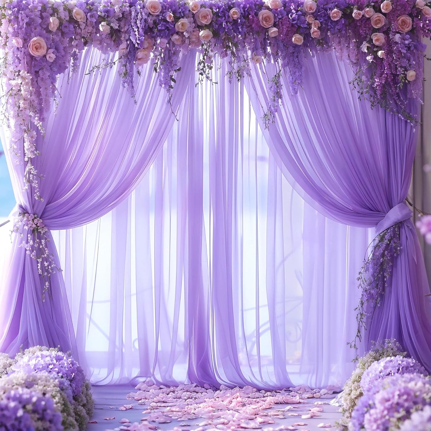 Purple Sheer Backdrop Curtain for Baby Shower Girls Birthday Party 10ft X 10 ft, 2 Panels Purple Tulle Backdrop Curtains Drapes for Wedding Photoshoot Background Decorations