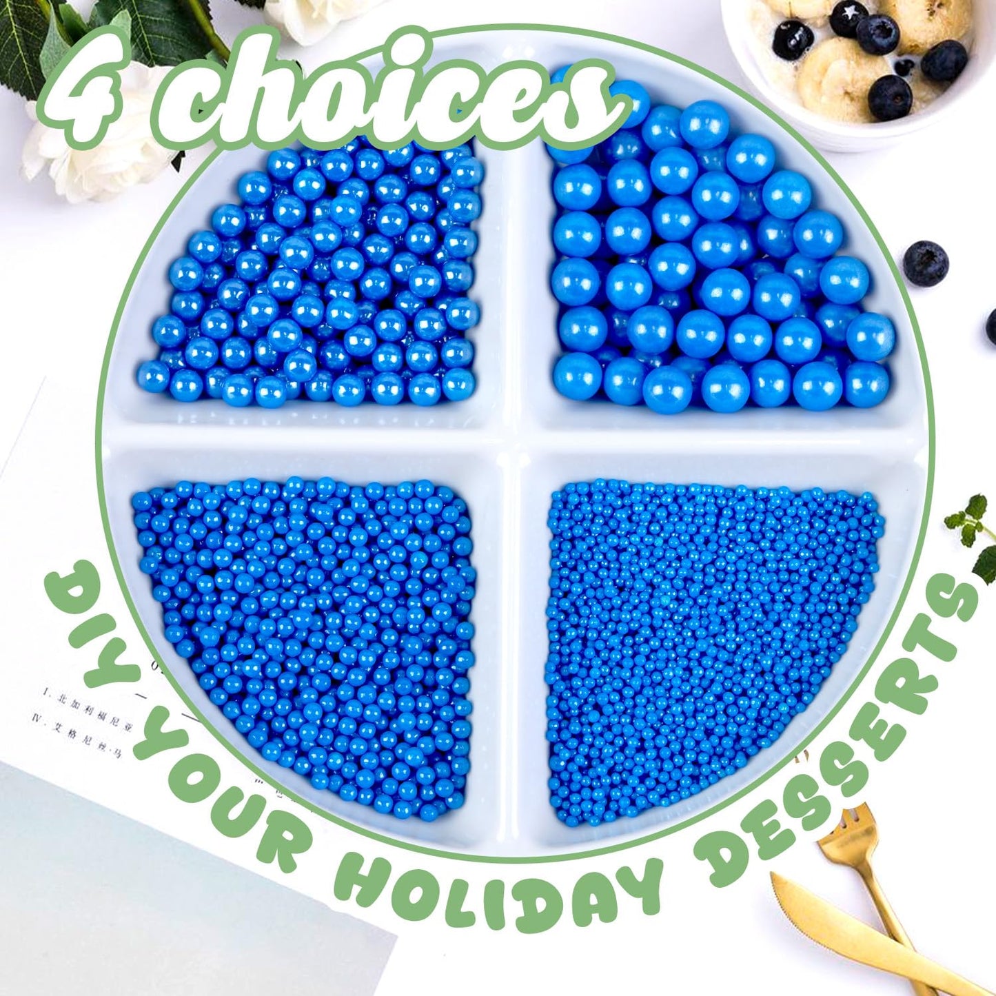 Dazzjoy Edible Blue Ball Pearl Sugar Sprinkles, 150g/5.29oz, Blue Sprinkles for Cake Decorating, Cake Decoration & Cupcake Topper