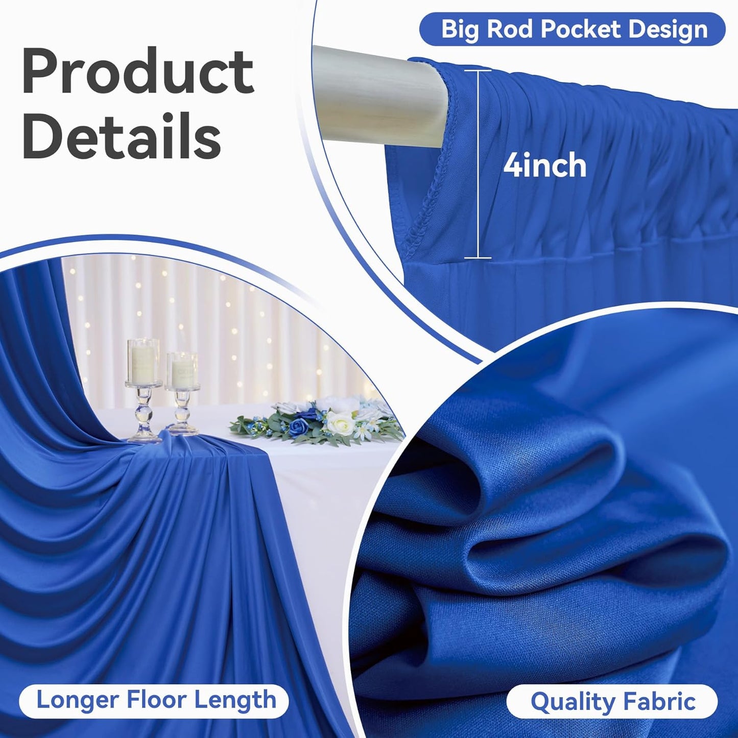 20ftx12ft Wrinkle Free Royal Blue Backdrop Curtain, 4 Panels 12FT Height Royal Blue Wedding Backdrop Drapes, Silky Polyester Back Drop Cloth for Birthday Photography Background Party Backdrop Draping