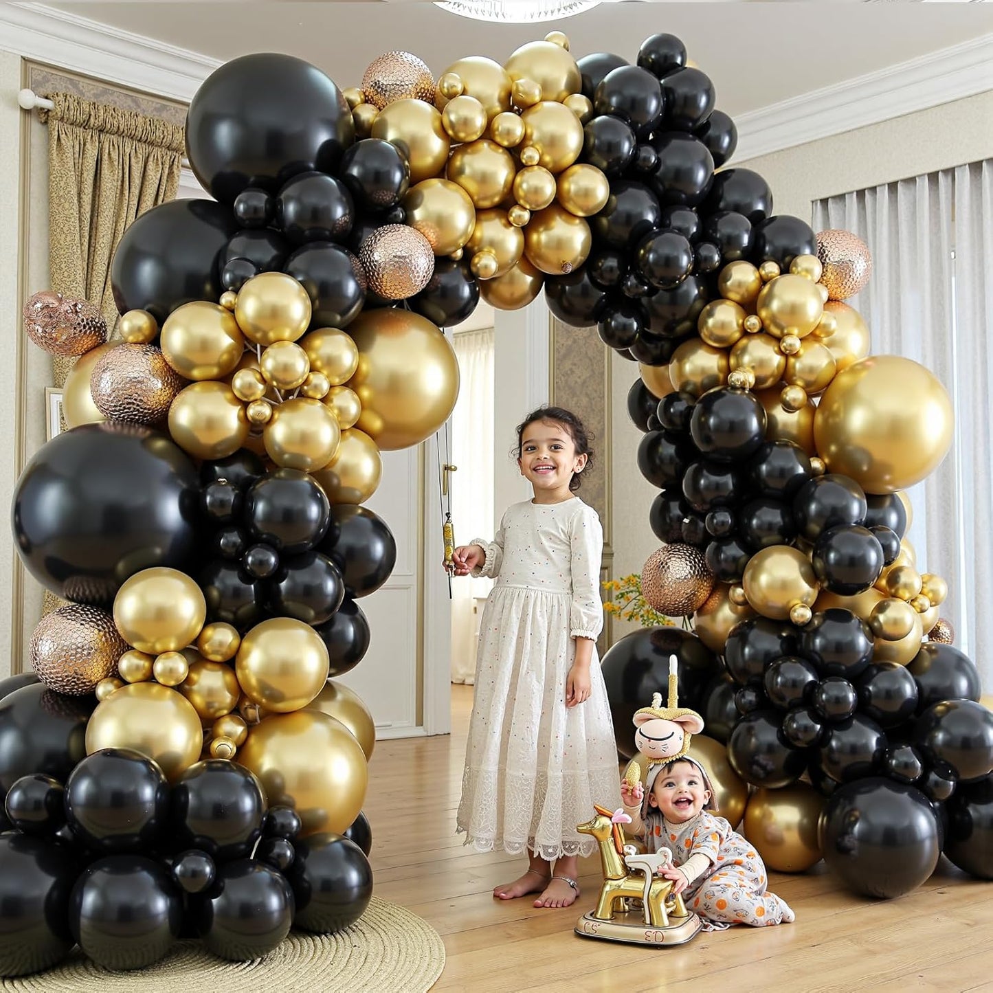 412Pcs Black and Gold Balloons Garland Arch Kit,18 12 10 5 Inch Different Size Black and Metallic Gold Balloons for Graduation Birthday Wedding Party Decorations