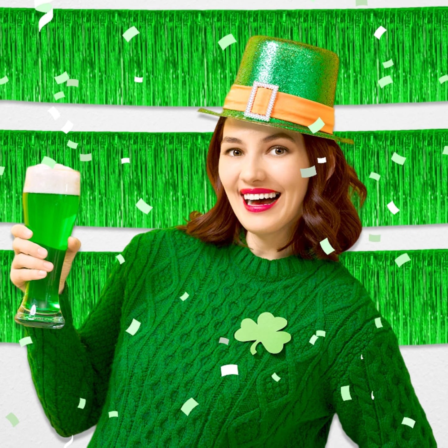 4 Pack 10 Feet Green Foil Fringe Garland Metallic Tinsel Streamers Banner Wall Hanging Curtain Backdrop for Parade Floats, Wedding, Graduate, Mother's Day, Birthday Party Decoration