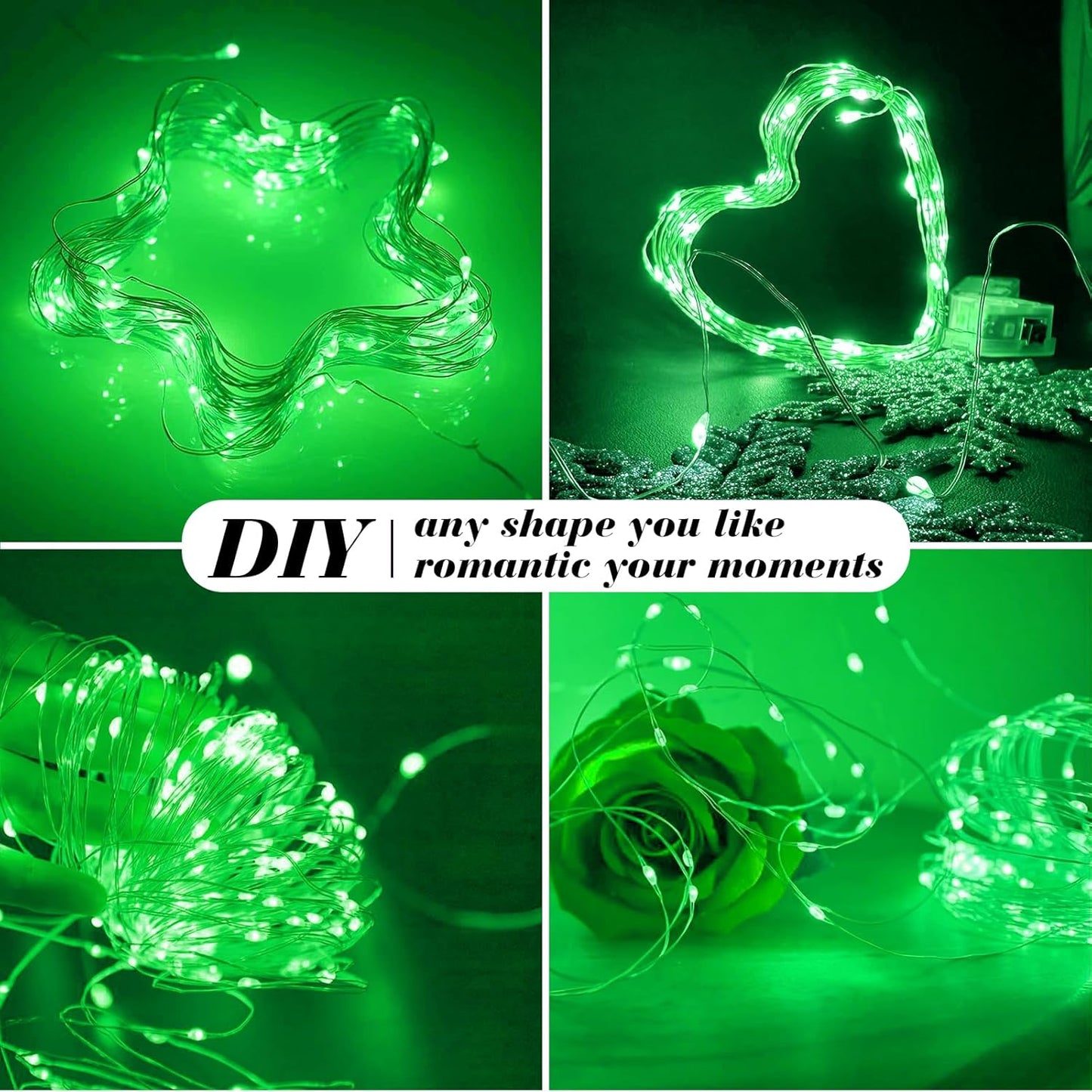 ZGWJ 24 Pack Fairy Lights Battery Operated, 7ft 20 Mini LED Fairy String Lights Silver Wire 3 Modes for DIY, Parties, Wedding, Bedroom, Halloween Christmas Decoration Green