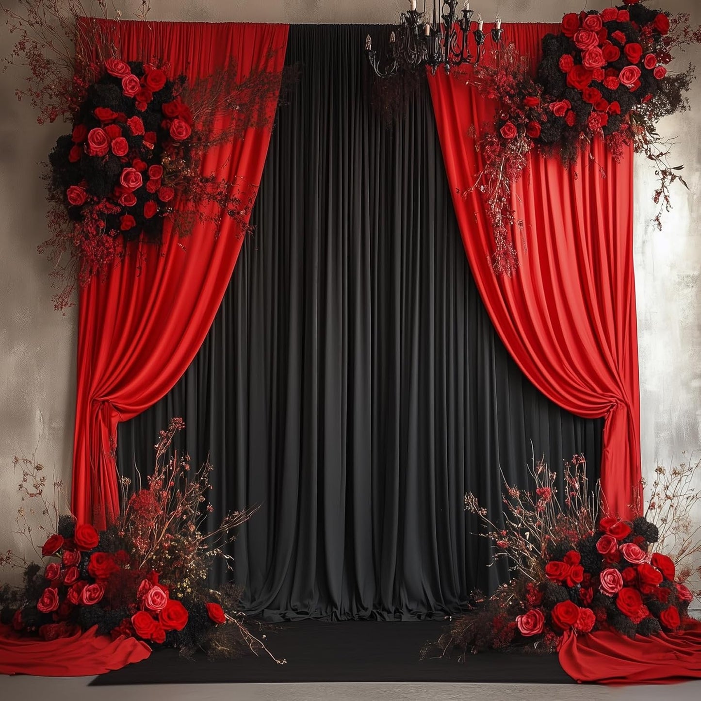 50ftx15ft Wrinkle Free Black Backdrop Curtain, 10 Panels 15FT Height Black Wedding Backdrop Drapes, Silky Polyester Back Drop Cloth for Birthday Photography Background Party Backdrop Draping