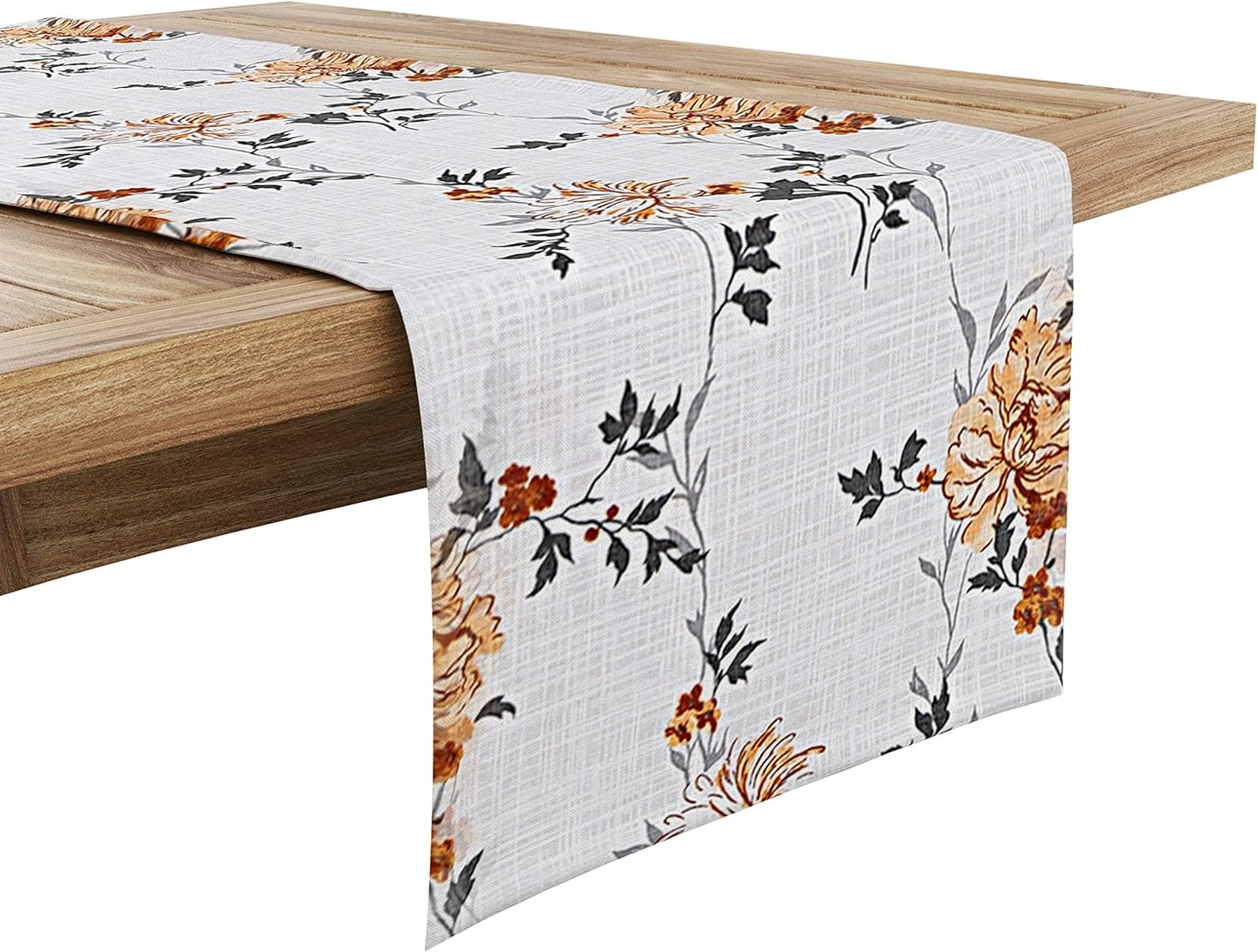 Ruvanti 100% Cotton Table Runner 72 Inches Long, Non-Slip, Stain Resistant, Washable & Reusable Table Runners Perfect for Wedding, Parties, Christmas, Holiday, in-Door use - Grey Floral
