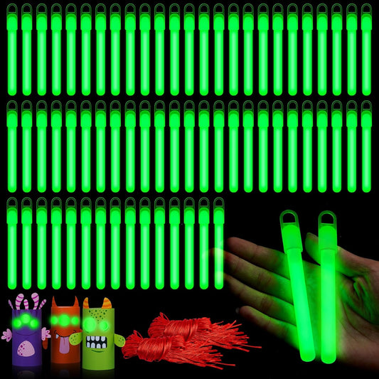 Lewtemi 50 Set 4'' Glow Sticks Bulk, Hallowee Glow in The Dark Party Supplies, Emergency Light Sticks with Lanyard, for Birthday, Light up, Neon, Halloween Theme Party Favors