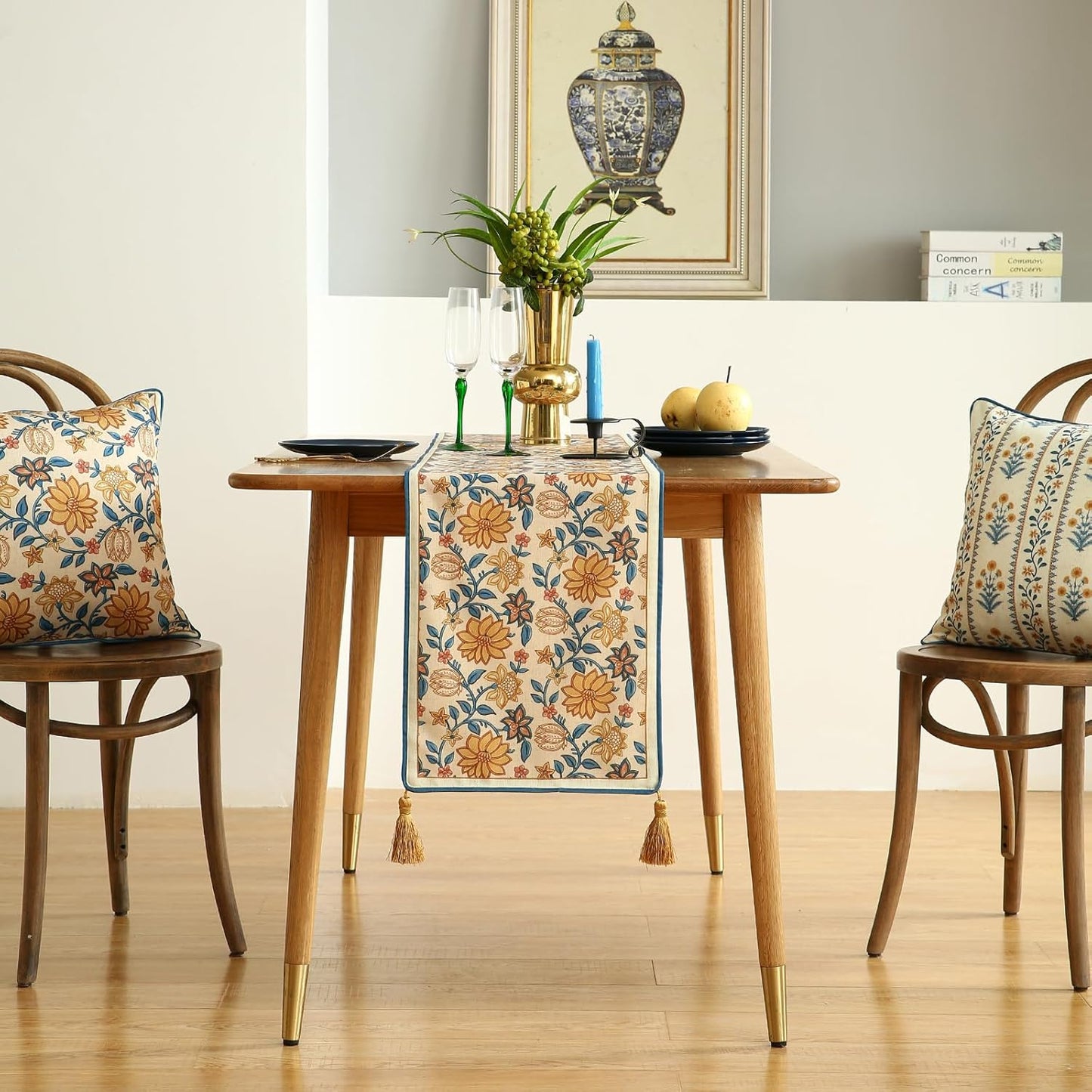 ISAENNE Designer Bohemian Elegant Linen Table Runner 71 Inches Long,Floral Pattern Duable Decor Table Runners for Dining Tables,Thanksgiving,Kitchen Tables,Christmas,12"*71"-Estevan B