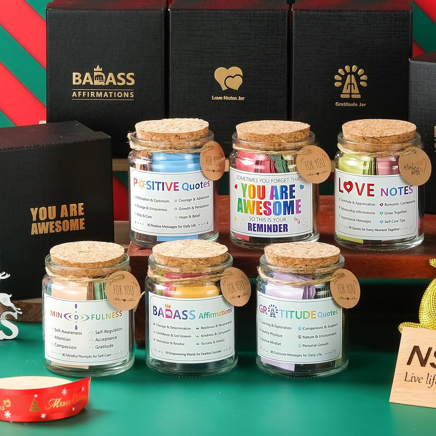 Positive Jar with 90 Positive Quotes Graduation Gifts for Dad Father Teacher Christmas Self Care Anxiety Stress Relief Unique Health Wellness Gifts for Women Man