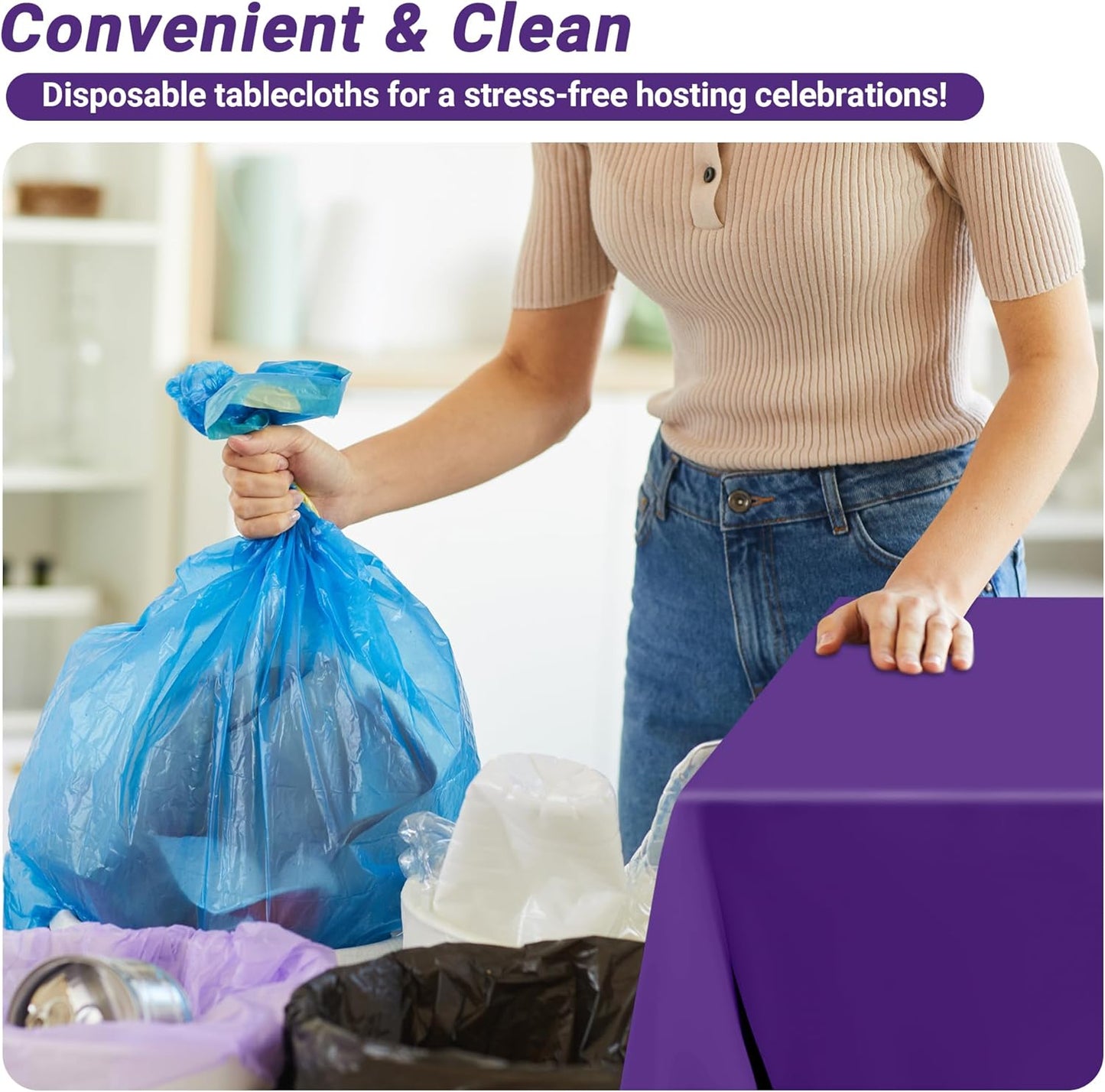 QZYL 4 PCS Plastic Table Cloth, 54" x 108" Purple Picnic Table Cover, for 6 to 8 Foot Tables, Rectangle Tablecloth for Birthday, BBQ, Wedding and Party Decorations, Indoor Outdoor Home Essentials