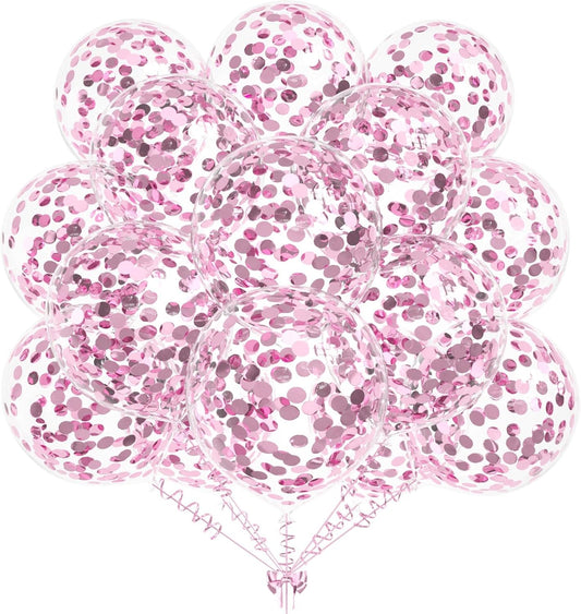 50pcs Light Pink Foil Confetti Balloons,12 inch Latex Balloon with Light Pink Confetti Inside for Birthday Family Party Wedding Party Baby Shower Decoration Supplies