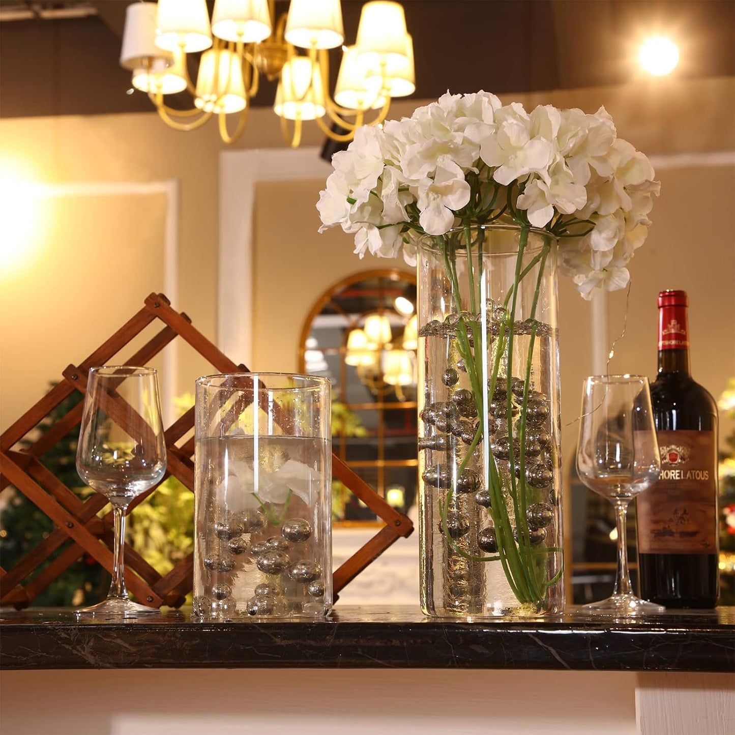 150 Pieces Vase Filler Faux Pearls Vase Makeup Beads No Hole Gloss Bead Mixed Sizes Round Pearl for Home Party Wedding Decor, 8/14/20 mm(Silver)