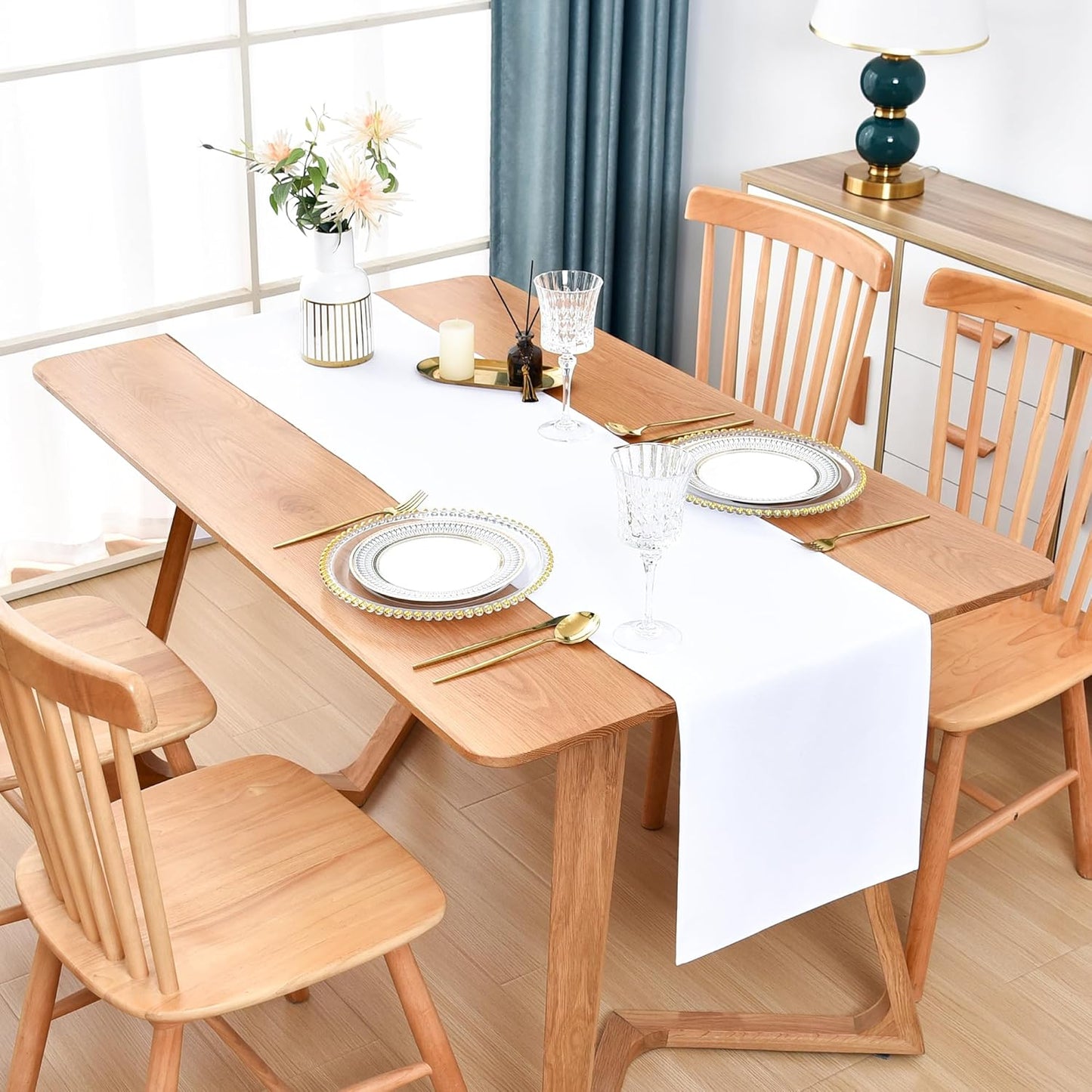 Farmhouse White Table Runner Dining Table Runners 90 Inches Long Coffee Table Runner for Dresser Living Room Bedroom Holiday Party Banquet 12X90 Inch