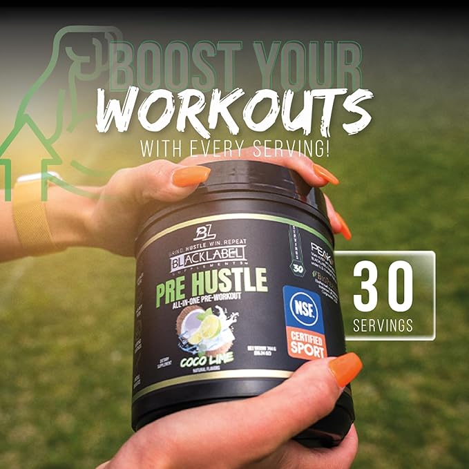 BLACKLABEL Supplements PRE Hustle V3 Pre-Workout Powder – NSF Certified for Sport – Energy, Strength & Endurance Support – Coconut Lime Flavor – with Creatine & Caffeine – 30 Servings