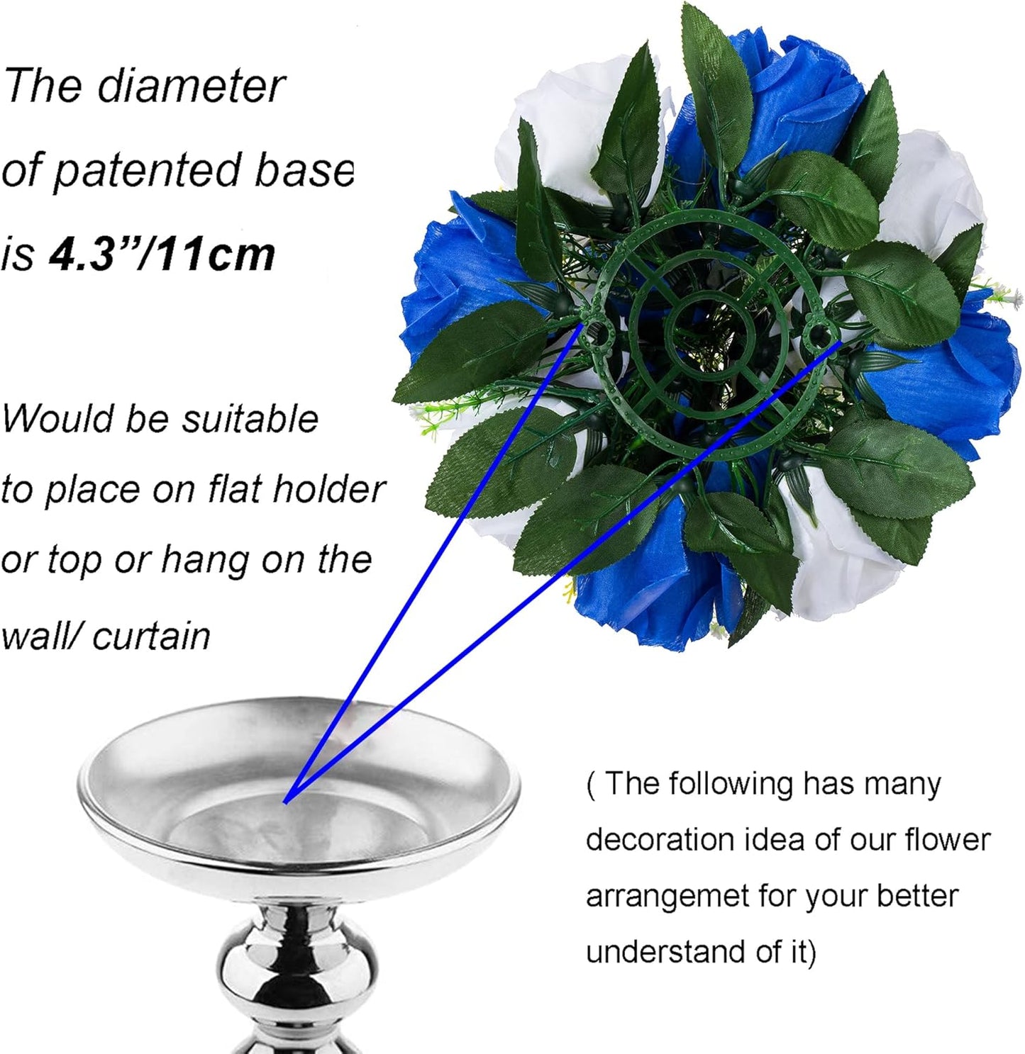 BLOSMON Royal Blue White Flowers: 2 Pcs Fake Roses Flower Balls Centerpiece for Wedding Table - Artificial Silk Kissing Bouquet Floral Arrangement for Home Party Event Decor