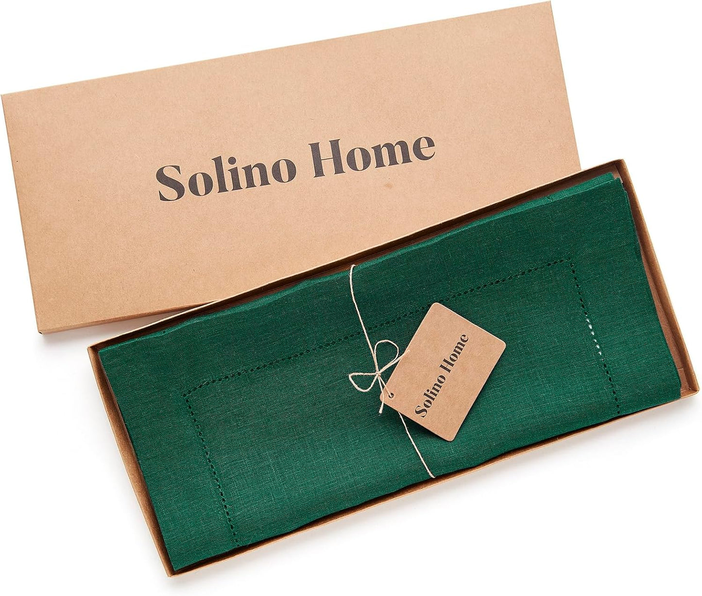 Solino Home Linen Rainforest Green Hemstitch Table Runner 48 Inches - 100% Pure Linen Small Table Runner 14 x 48 Inch Ideal for Dresser and Coffee Tables - Classic Hemstitch - Christmas, Thanksgiving