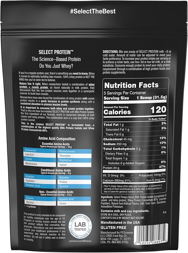 PEScience Select Protein Powder, Whey and Casein Blend, Clean Protein Powder for Women and Men, Low Calorie, Low Carb, Keto Friendly, Gluten Free, Cake Pop, 5 Servings