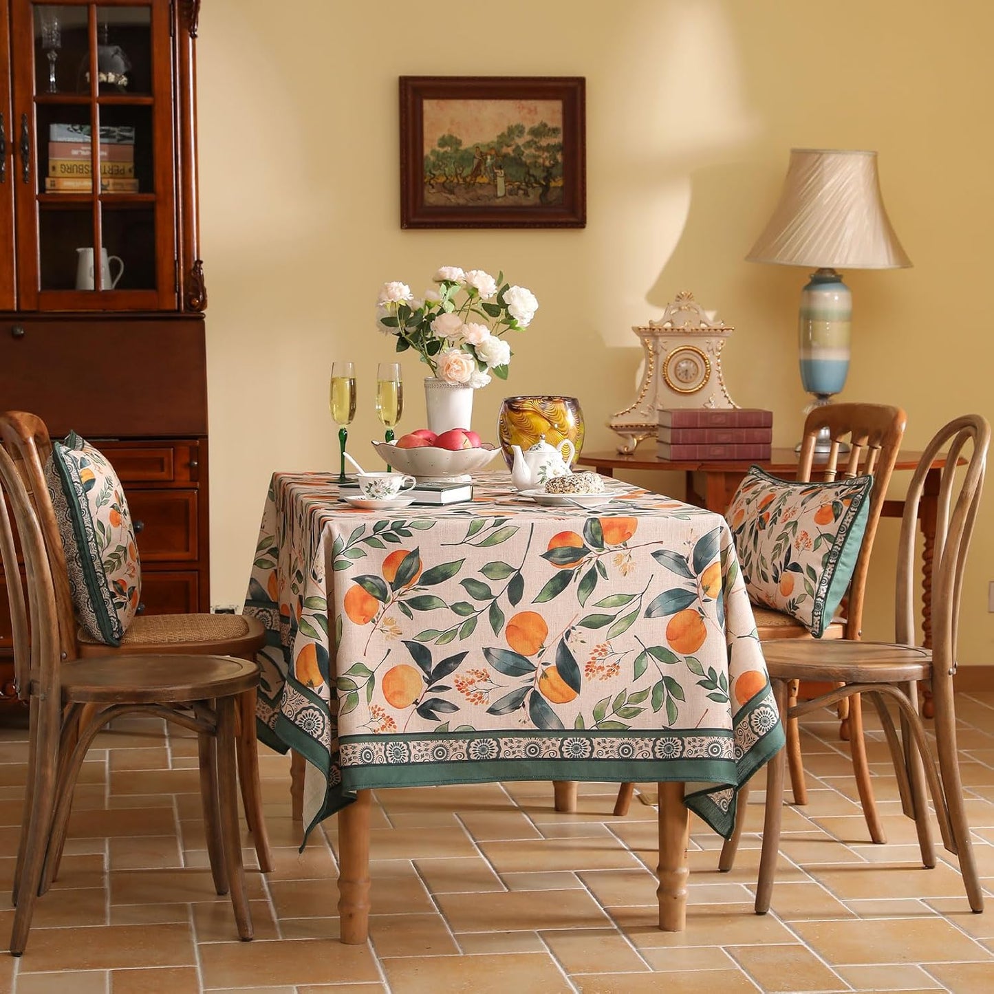 patdrea Designer Small Table Cloth for Square Table,Farmhouse Linen Oranges and Leaves Tablecloth,Fall Dacorative Cover for Kitchen Dining Christmas,Tea Party,Thanksgiving,55"x55"-Palladin a