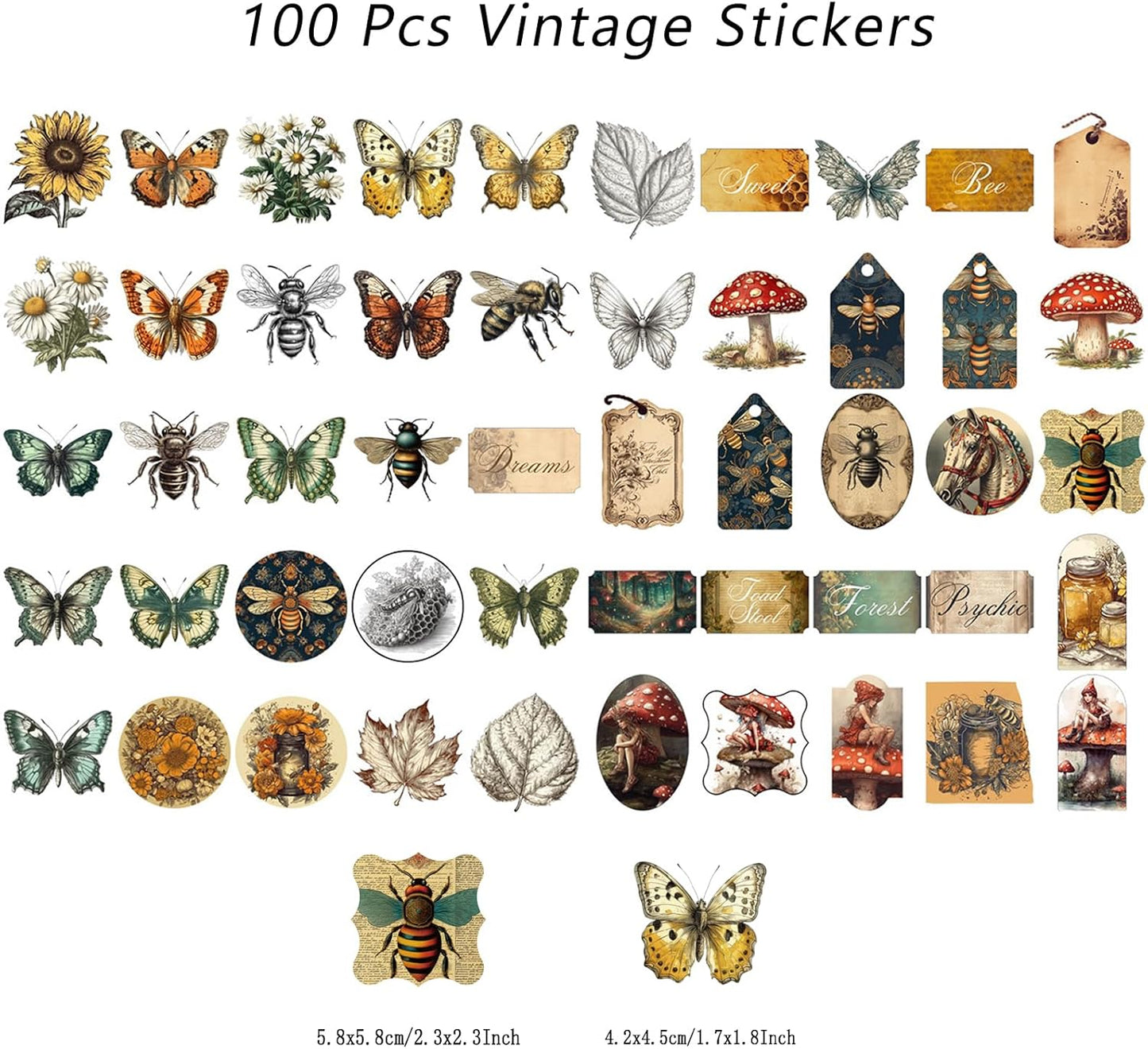 100 Pcs Vintage Insects and Botany Stickers for Journaling, Apothecary Label Sticker with Deep in The Forest Theme Vinyl Stickers for Water Bottle Laptop Computer Skateboard Bumper