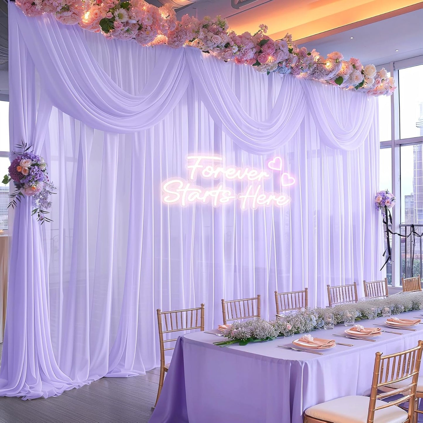 10ft x 10ft Lilac Backdrop Curtains, Wrinkle-Free Sheer Chiffon Fabric Photo Backdrop Drapes for Wedding Arch Party Ceremony Stage Photography Decorations
