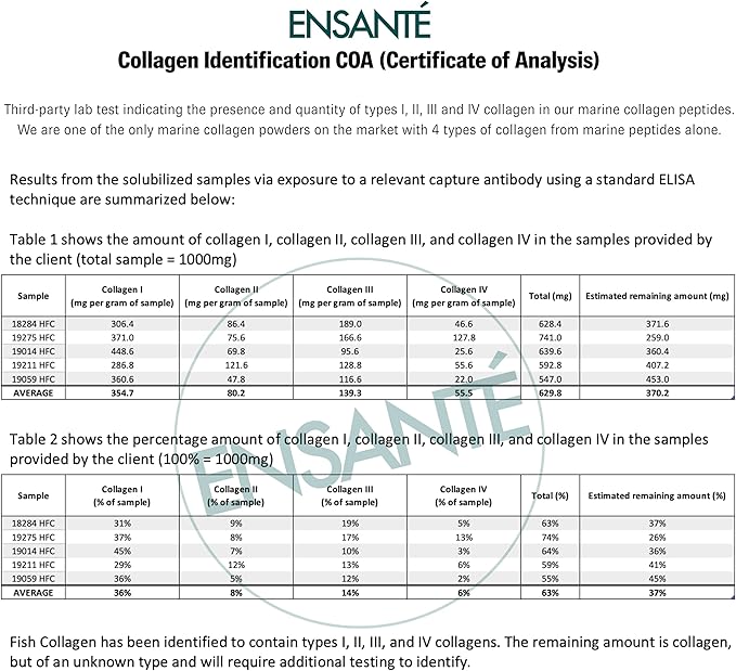 ENSANTE Premium Marine Collagen Peptides Powder Vanilla, Clinically Backed Type I II III IV Collagen, Wild Deep Sea Fish Collagen with Organic Camu Camu Vitamin C for Hair Skin Nail Joint, Lab Tested
