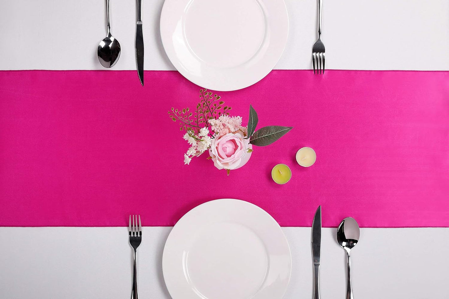 5-Pack Satin Table Runner Fuchsia 12 x 108 inches Long, Table Runners for Wedding, Birthday Parties, Banquets Decorations（5 Pack, 12x108 Inch, Fuchsia）