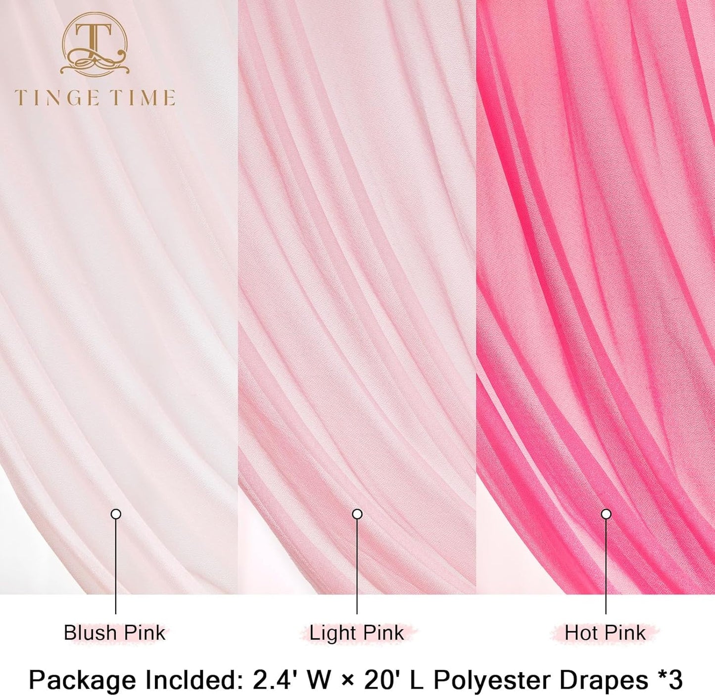 TINGE TIME 3 Panels Wedding Arch Draping Fabric, 30" x 20ft Hot Pink Chiffon Fabric Drapery Sheer Backdrop Curtain for Weddings Ceremony Party Decoration,Wedding Arch Drapes for Weddings Ceremony