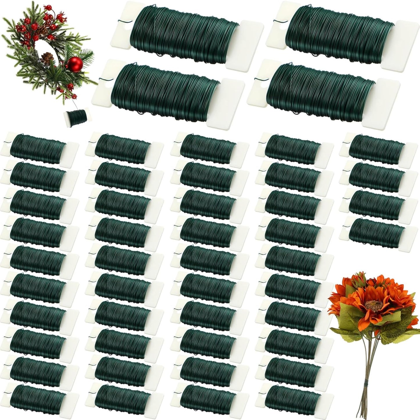Ferraycle 16 Pack Green Floral Wire 38 Yards 22 Gauge Flexible Paddle Florist Christmas Green Wire for Crafts Christmas Wreaths Tree Garland and Floral Flower Arrangements