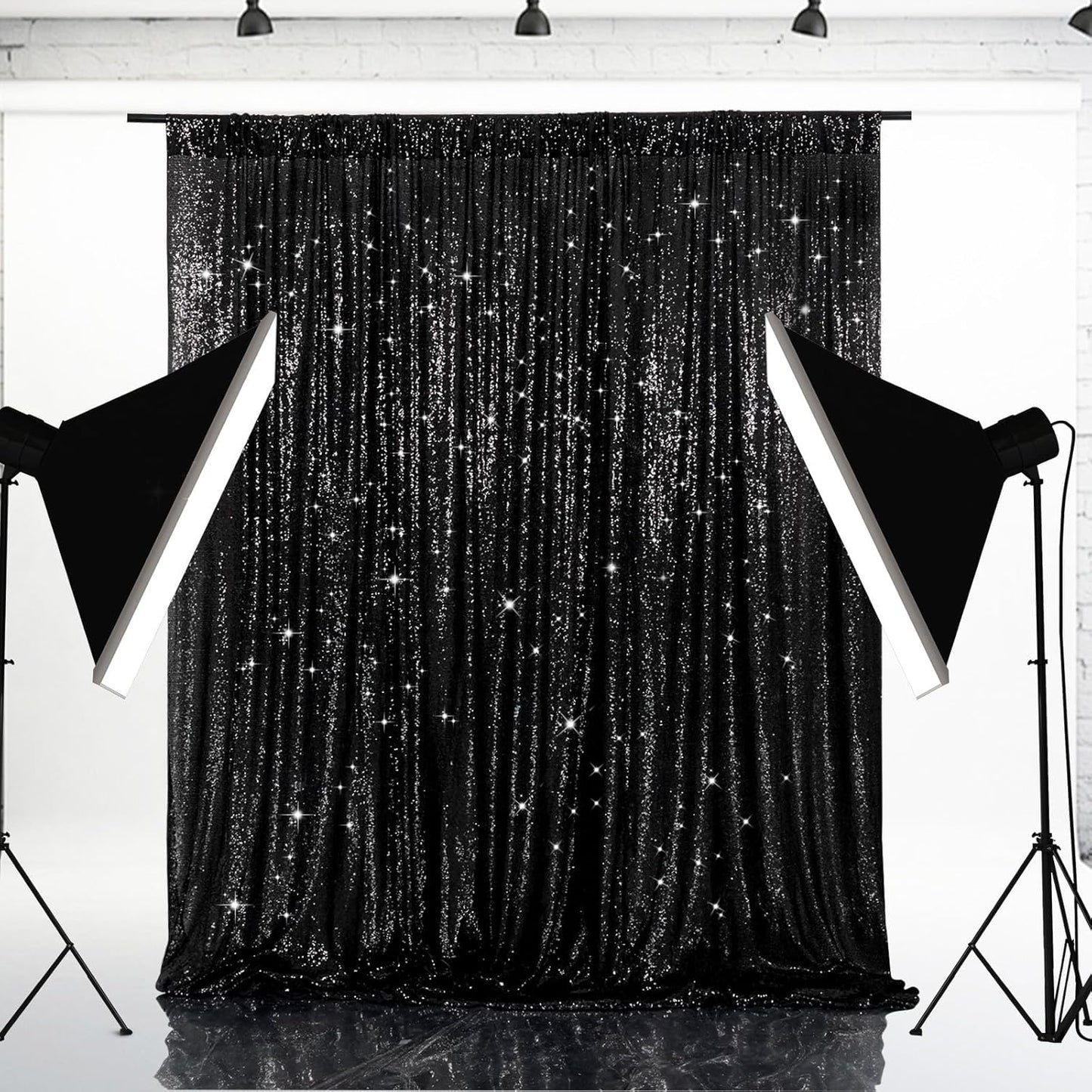 Eternal Beauty Black Sequin Backdrop, 4x7 Ft Halloween Glitter Background Curtains for Shimmer Photography Party Wedding Birthday Back Drop Decor