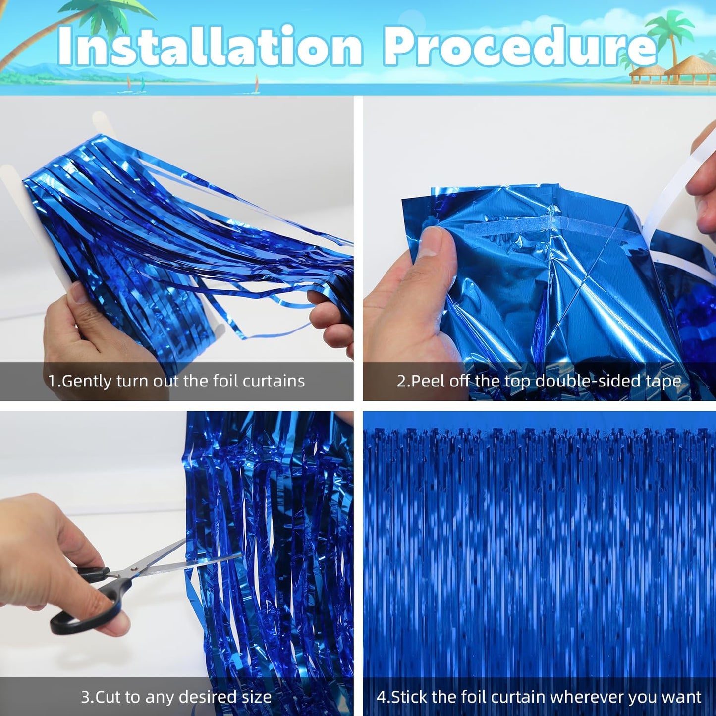5 Pack Blue Backdrop Curtain Tinsel Streamers Ocean Themed Decor Birthday Party Decorations Foil Fringe Backdrop Graduation Baby Shower Bachelorette Winter Party Decorations Supplies