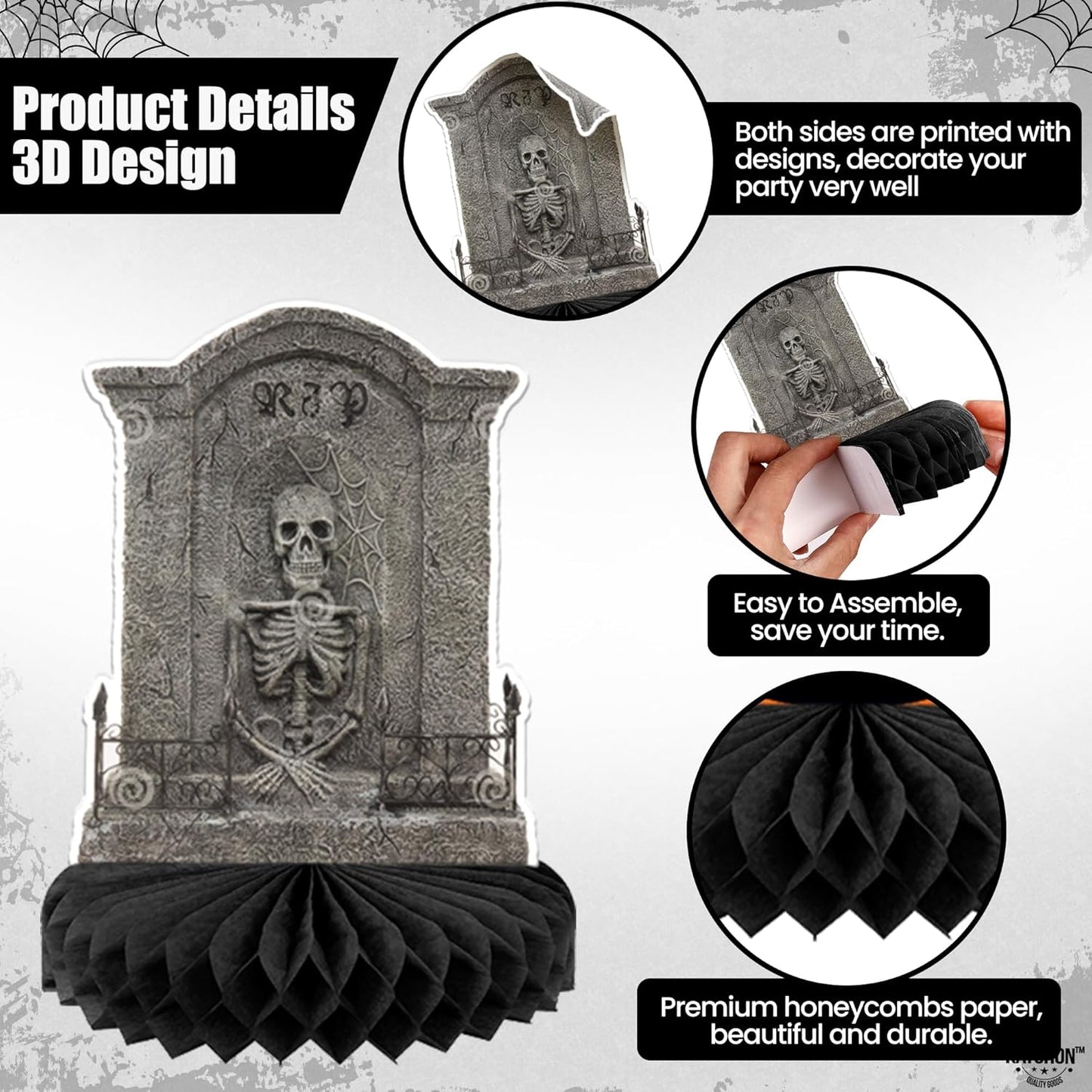 KatchOn, Halloween Tombstone Honeycombs - Pack of 12 | Halloween Table Centerpieces for Tombstone Halloween Decorations | Graveyard Tombstone Paper Honeycombs, Halloween Party Decorations