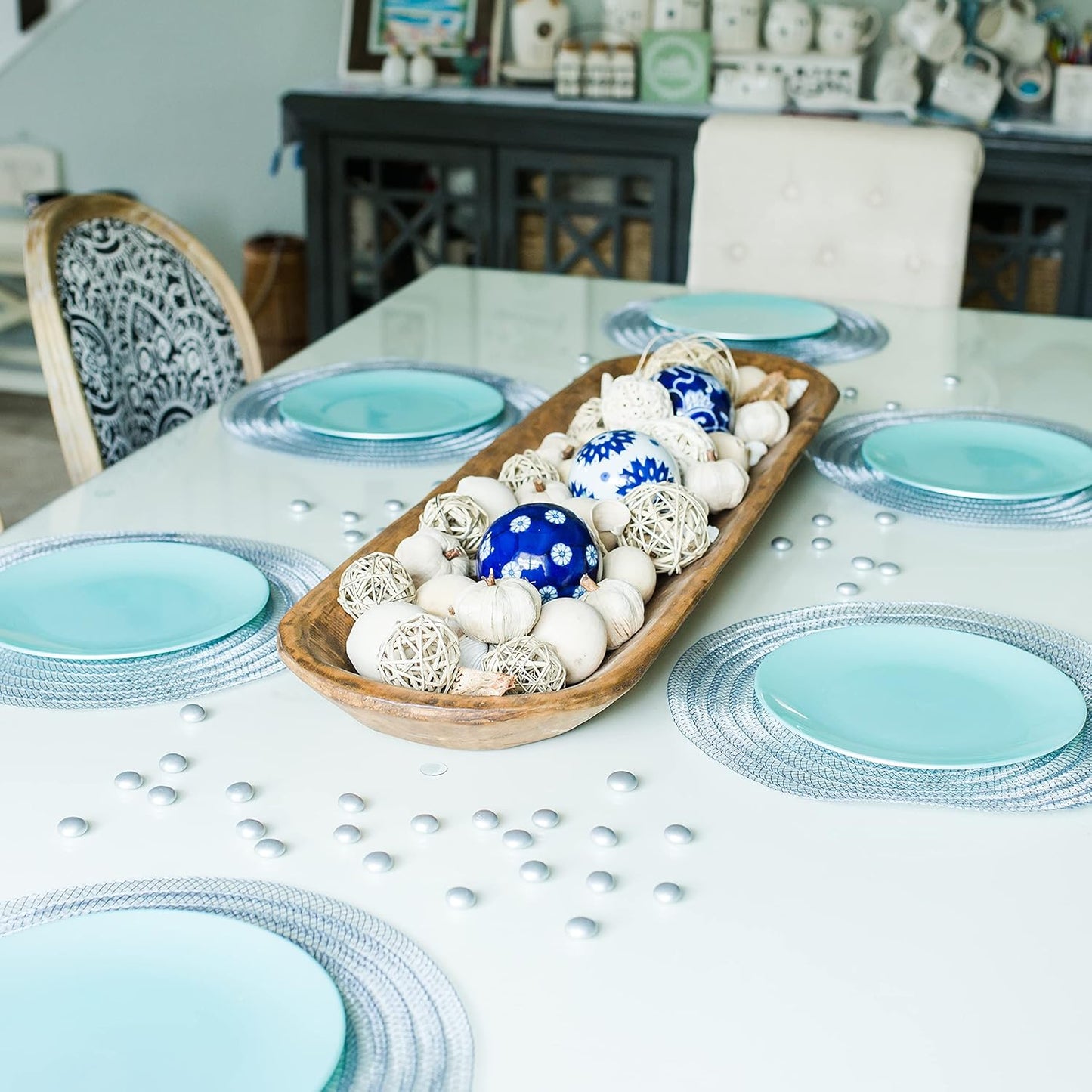 Galashield Flat Glass Marbles for Vases White Glass Gems Beads Pebbles Vase Filler (1 LB, Approx. 105 PCS)