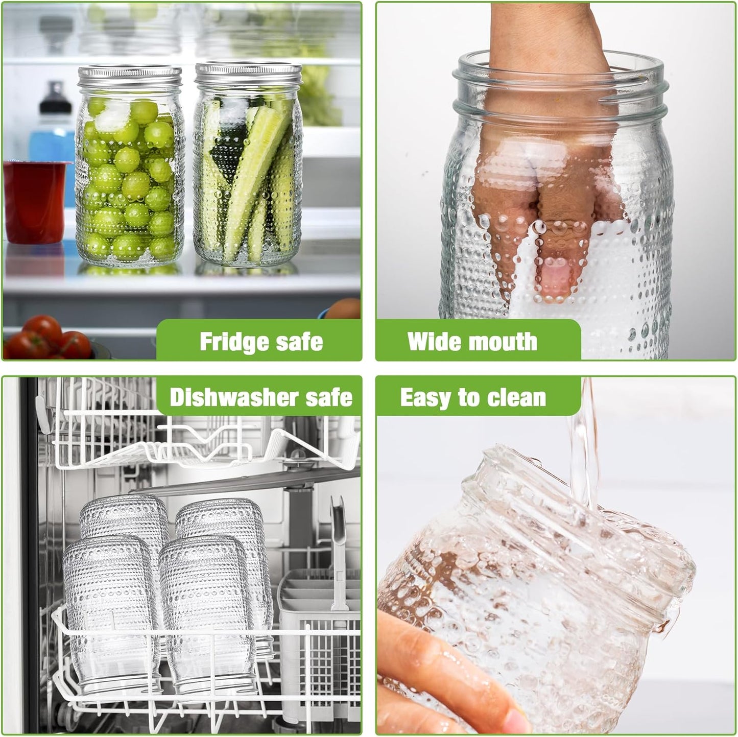 Mason Jars 32 Oz with Lids Wide Mouth 4 Pack, Glass Jars Canning Jars Large for Centerpieces Pickling Storage Food Meal Prep Salad Jam