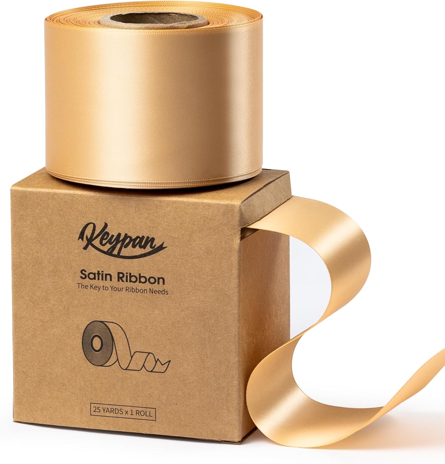 Champagne Satin Ribbon 2.5 Inch Double-Faced Polyester Ribbons 25 Yards for Hair Bows Gift Wrapping Crafts Floral Bouquet Wedding Invitations