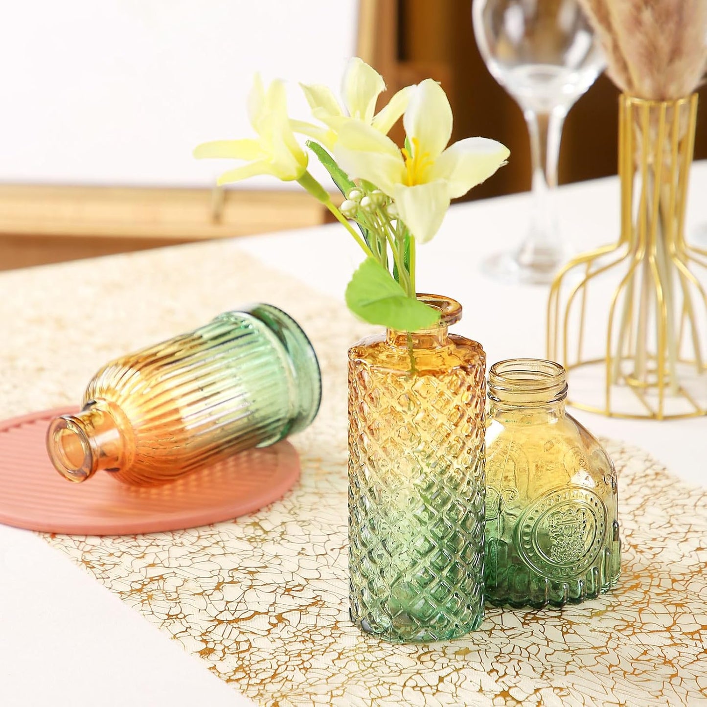 Glass Bud Vases in Bulk Set of 30 Pcs,Small Glass Vases for Flowers as Wedding Centerpieces for Tables,Clear Flower Vases Suitble for Wedding Decorations,Home Decor (Brown Green, 30 pcs)